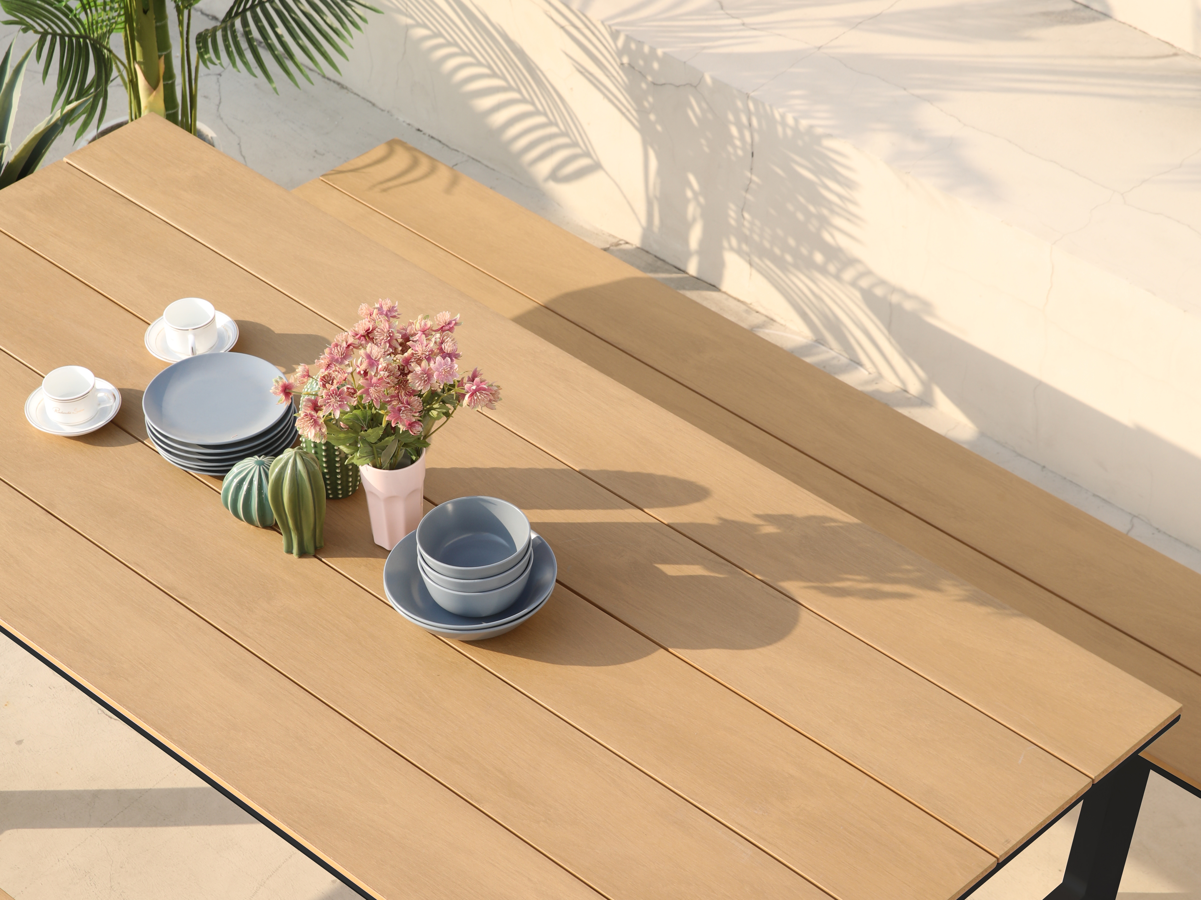 AXI Nori Picnic Table with 2 Benches Anthracite/Teak-look Polywood