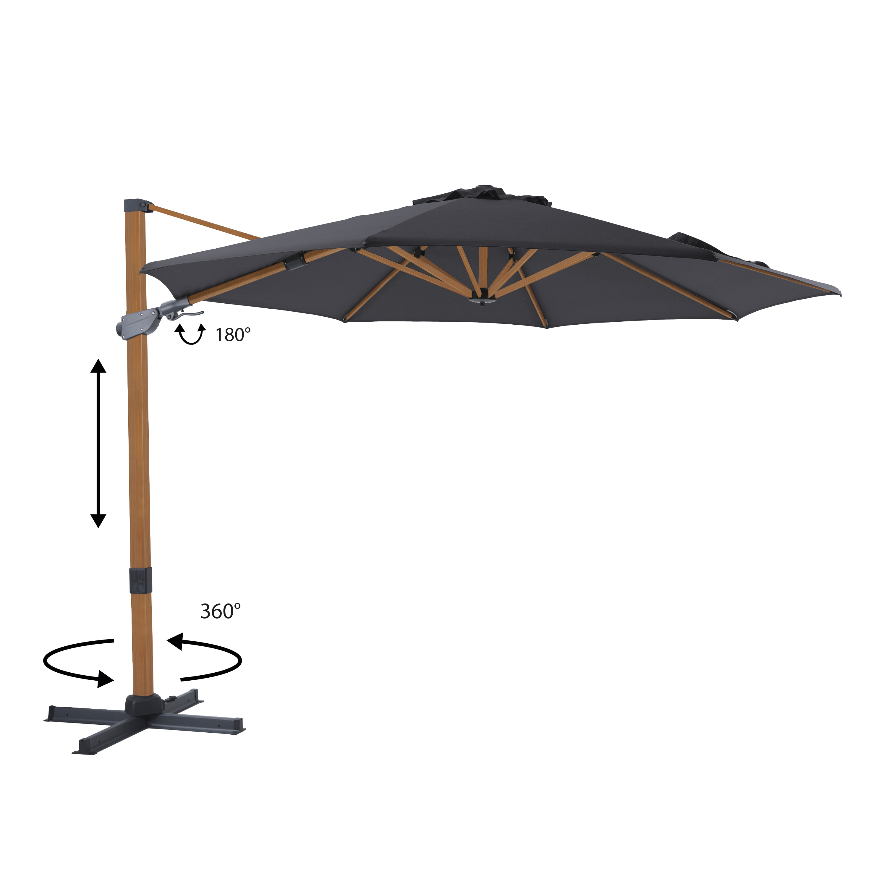 AXI Cyrus Premium Zweefparasol Ã˜ 300cm Houtlook/grijs