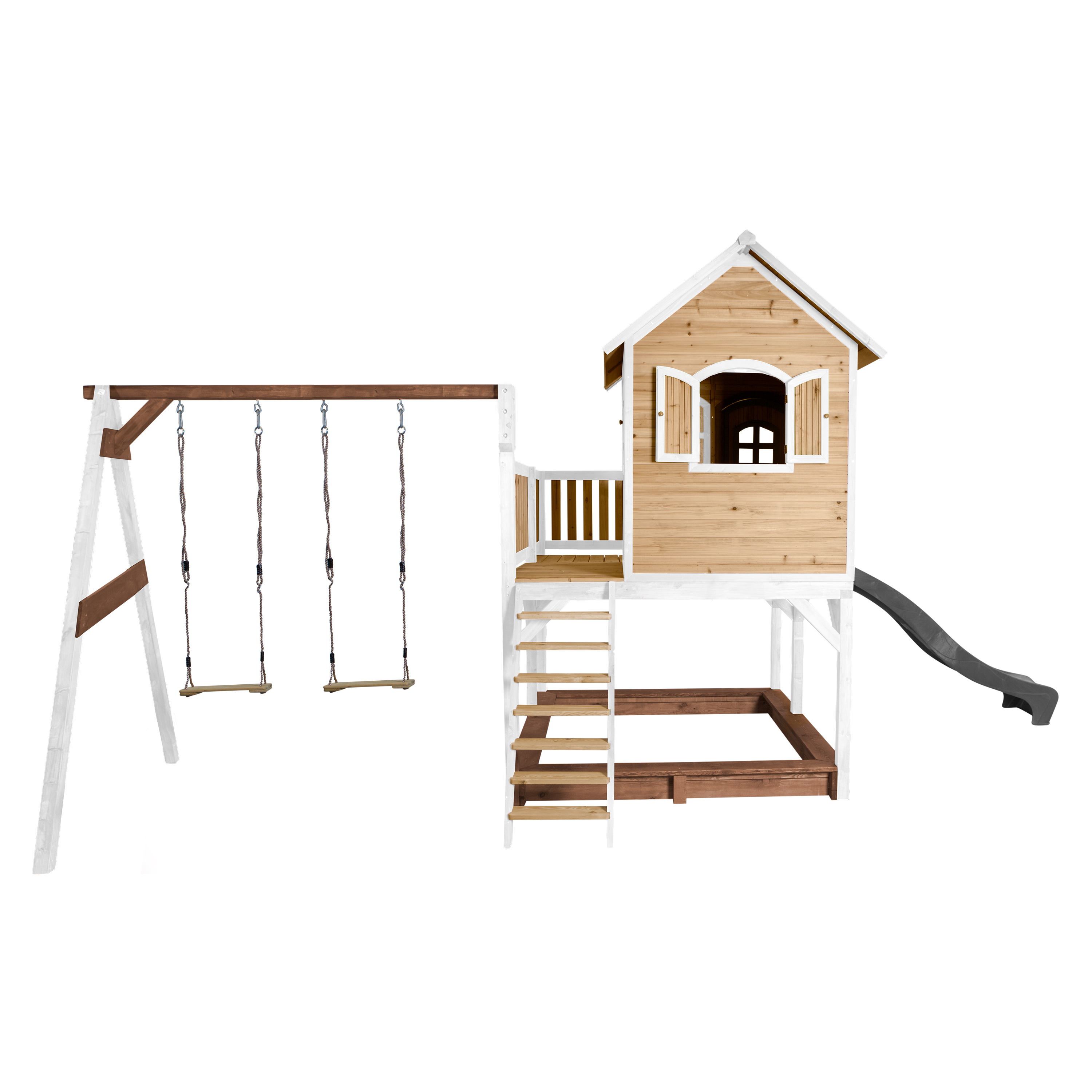 AXI Liam Playhouse with Double Swing Set Brown/White - Grey Slide