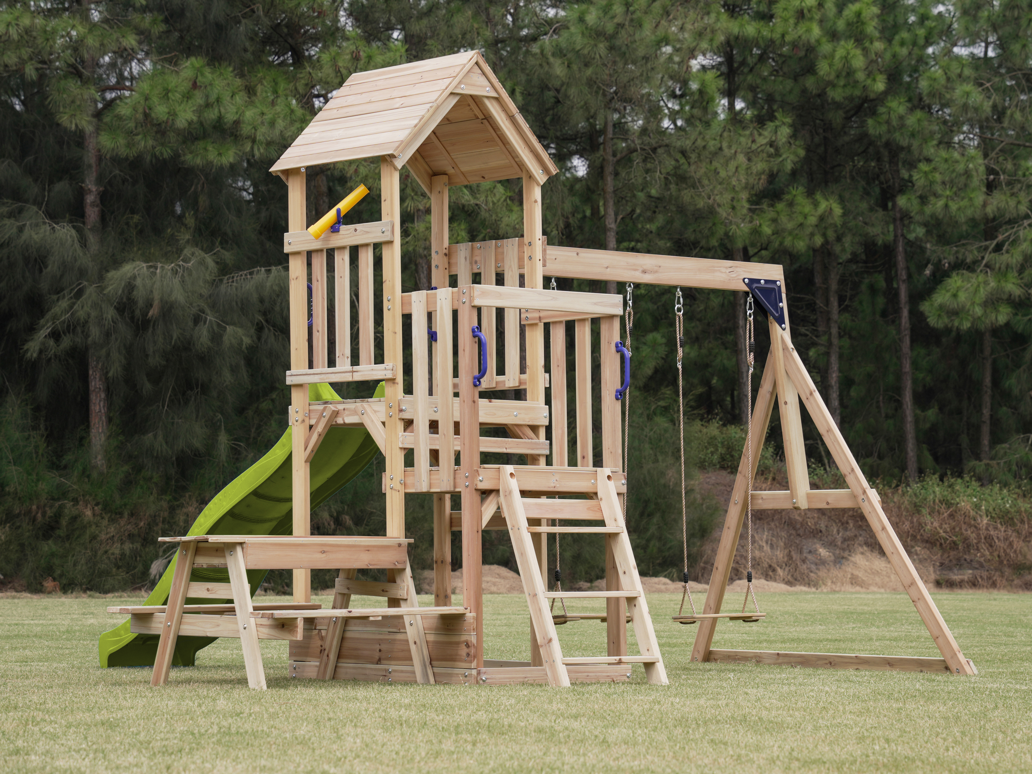 AXI Mette Playground with Double Swing Brown - Lime Green Slide 