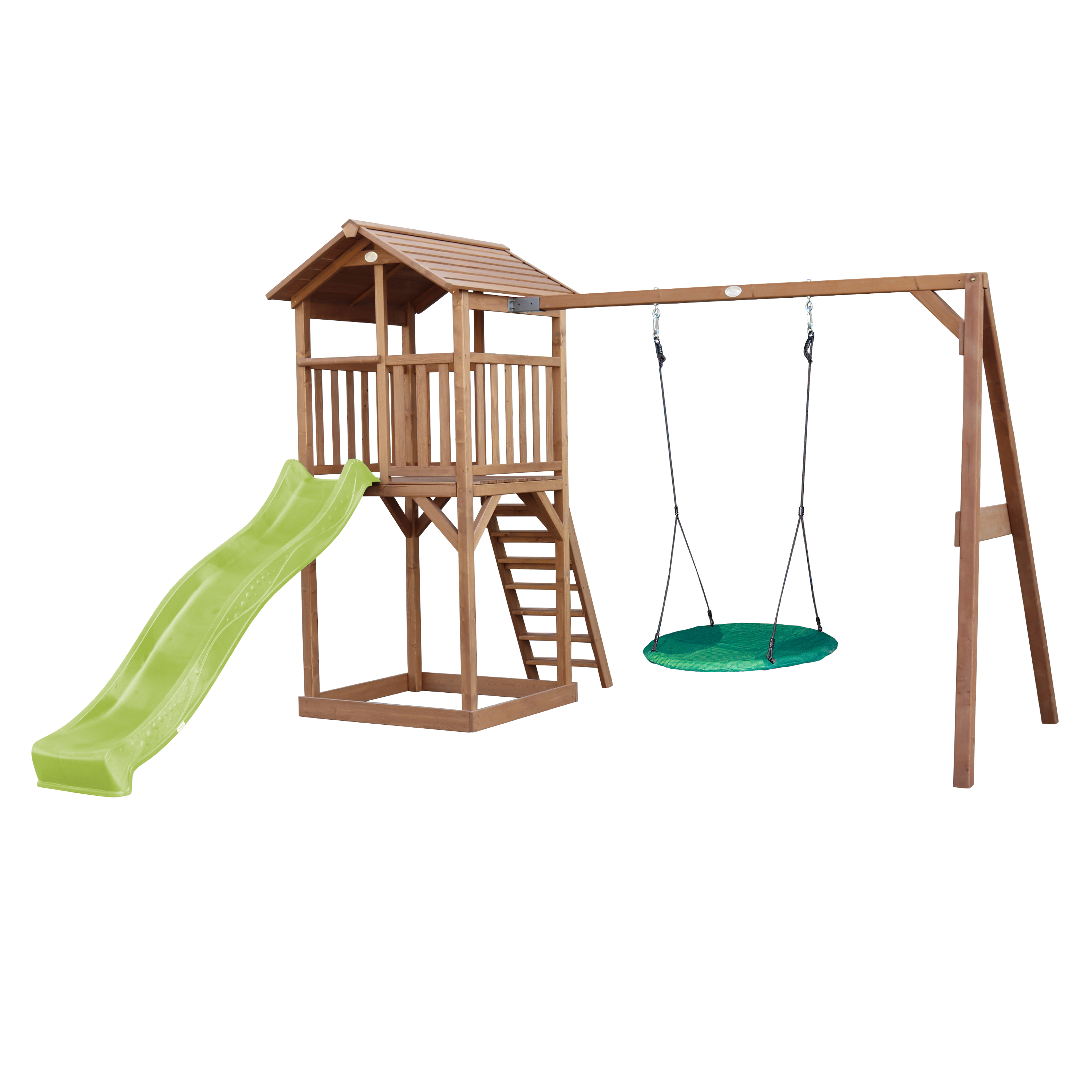 AXI Beach Tower with Summer Nest Swing Set Brown - Lime Green Slide-8720365061486 AXI Beach Tower with Summer Nest Swing Set Brown - Lime Green Slide