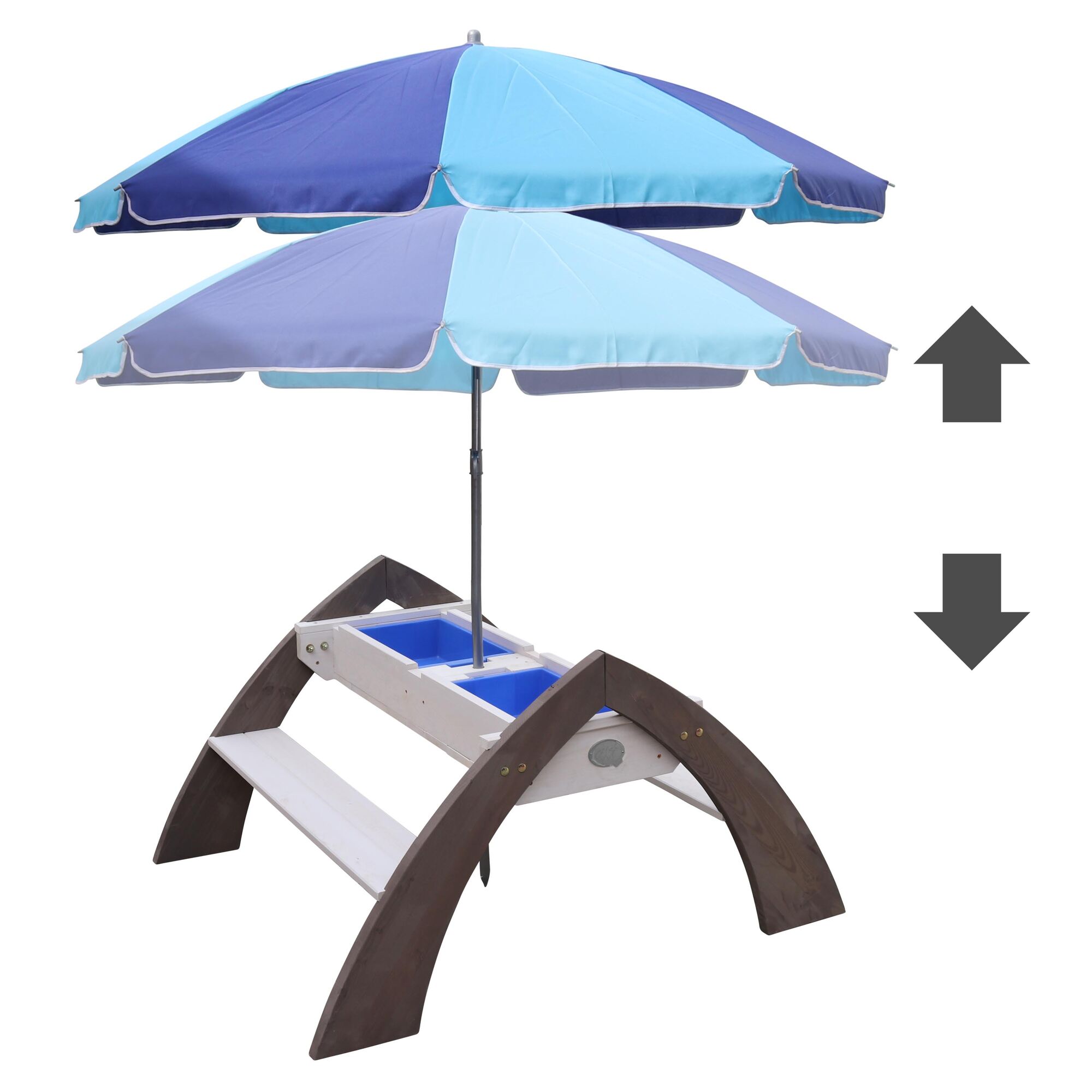 AXI Delta Zand & Water Picknicktafel Grijs/wit - Parasol Blauw
