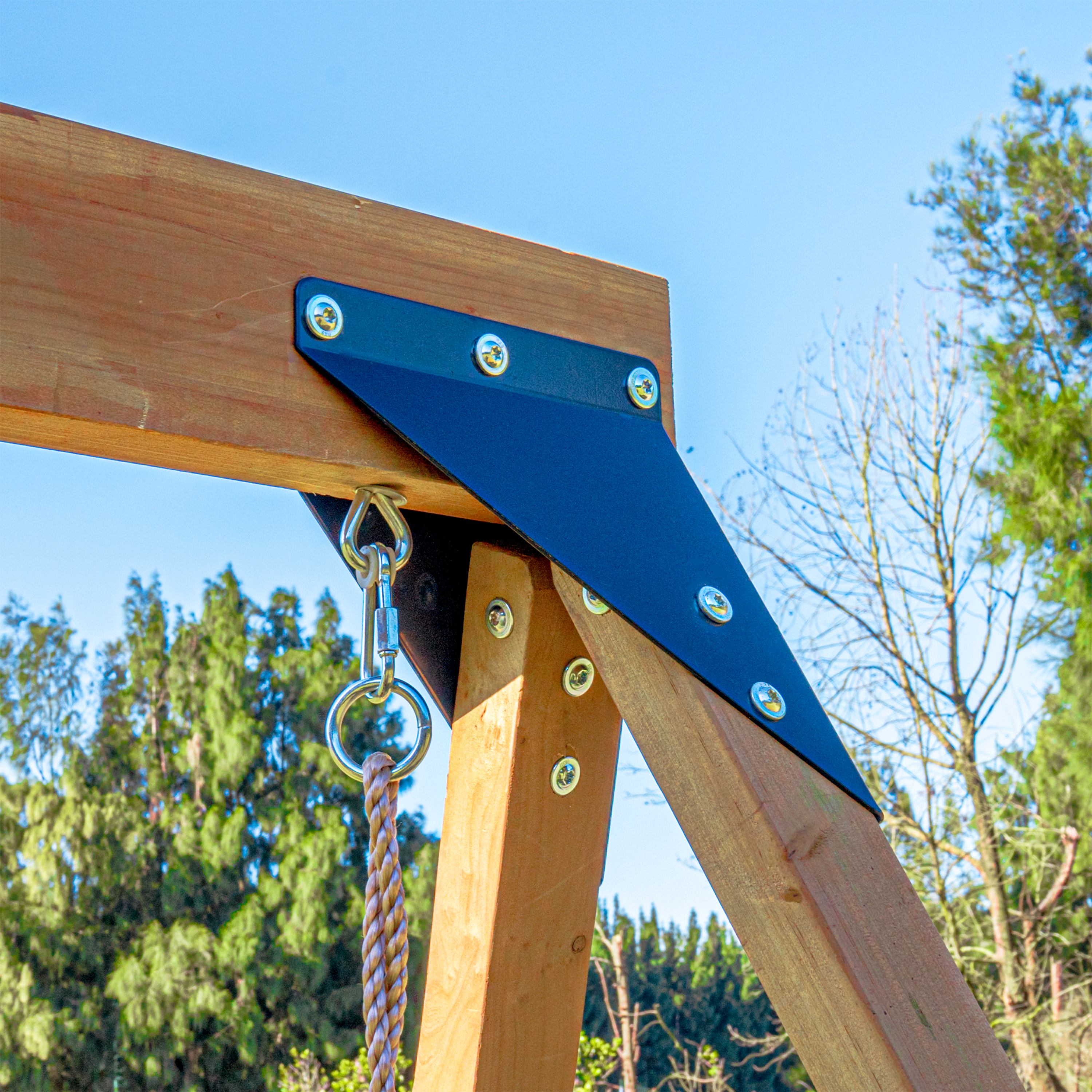 AXI Mitch Climbing Frame with Double Swing, Trapeze and Lookout Tower – Blue Slide