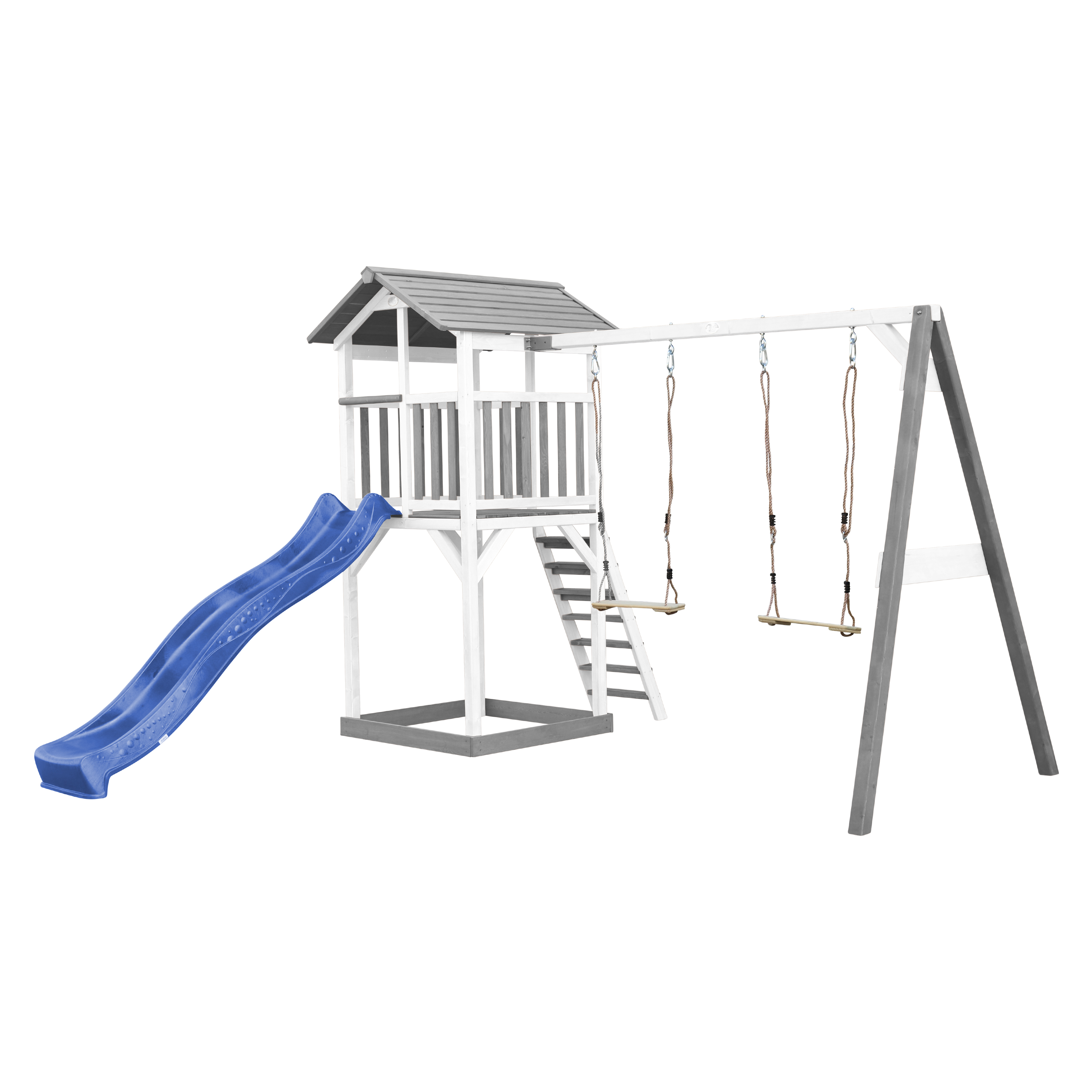 AXI Beach Tower with Double Swing Set Grey/White - Blue Slide