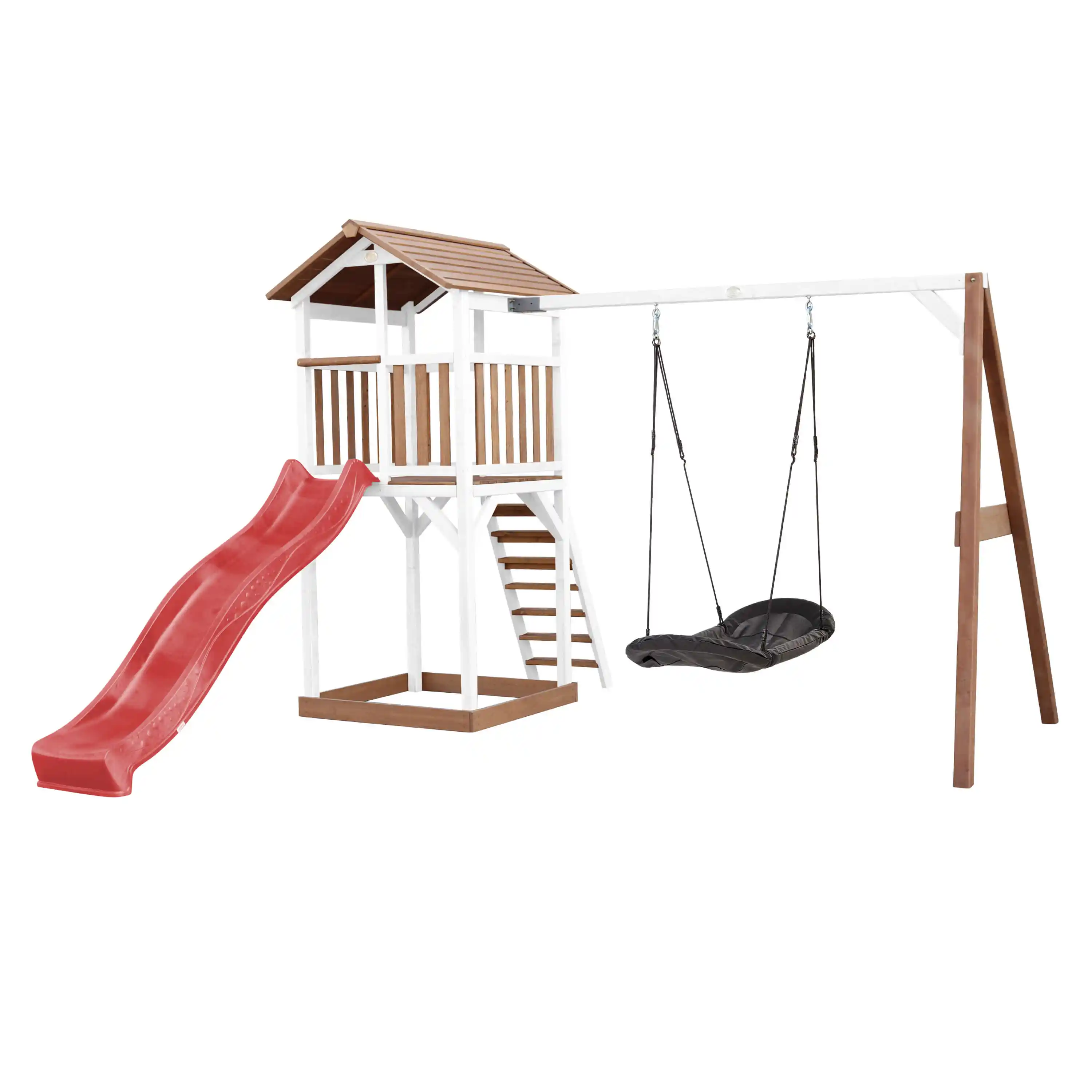 AXI Beach Tower Speeltoren met Roxy Nestschommel Bruin/wit - Rode Glijbaan