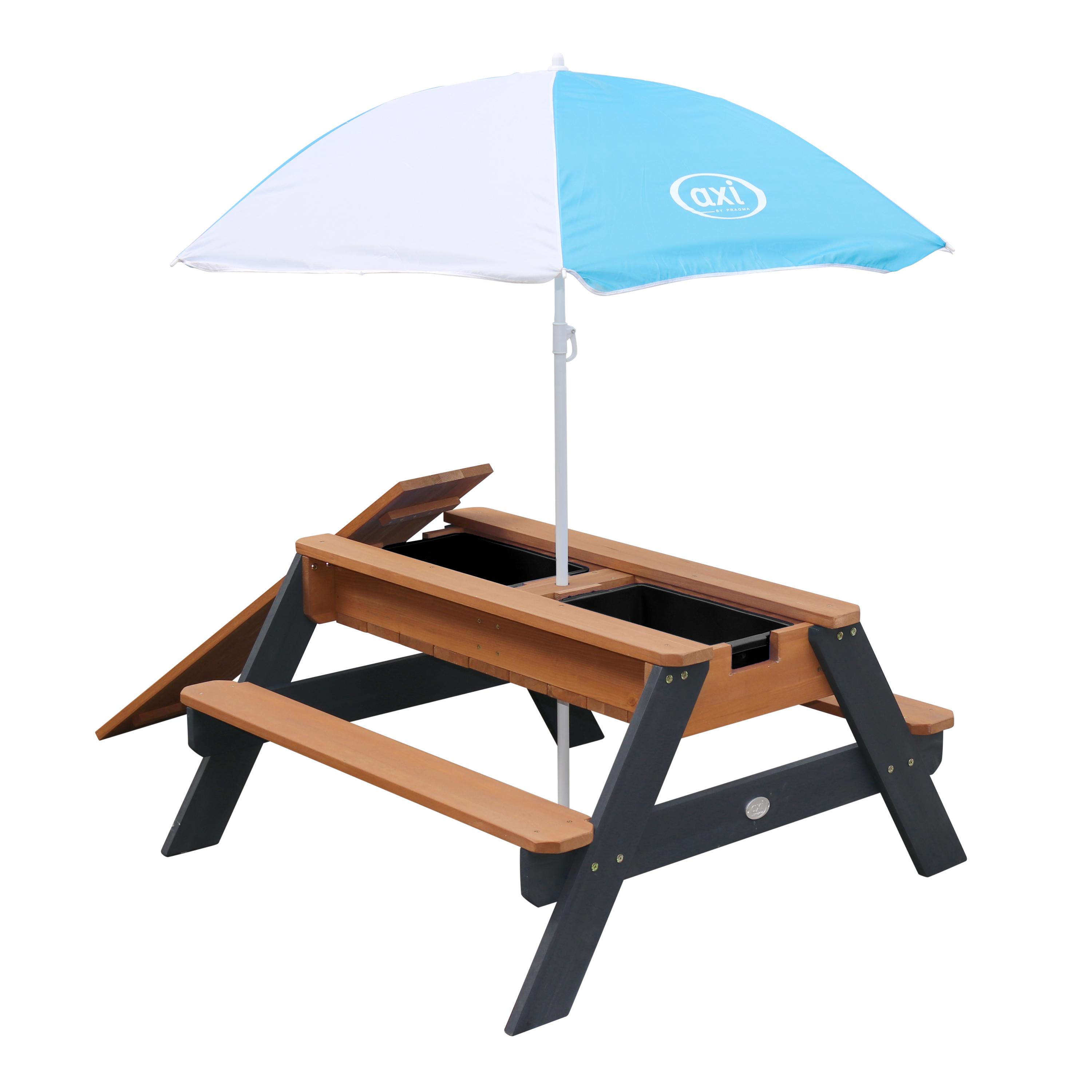 AXI Nick Sand & Water Picnic Table Anthracite/Brown - Umbrella Blue/White