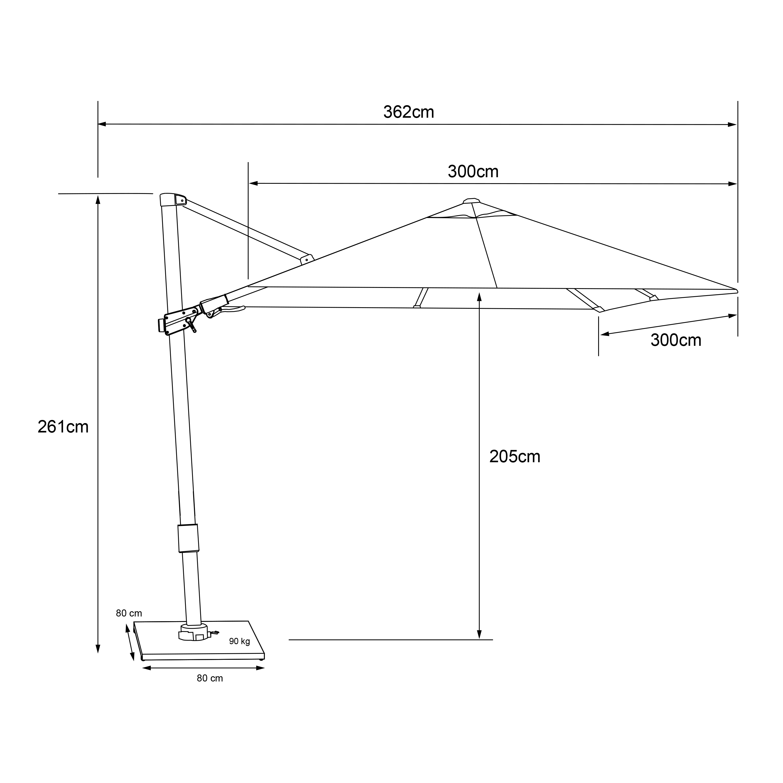 AXI Apollo Premium Cantilever Parasol 300x300cm incl. granite base with wheels Anthracite/Grey – Complete set