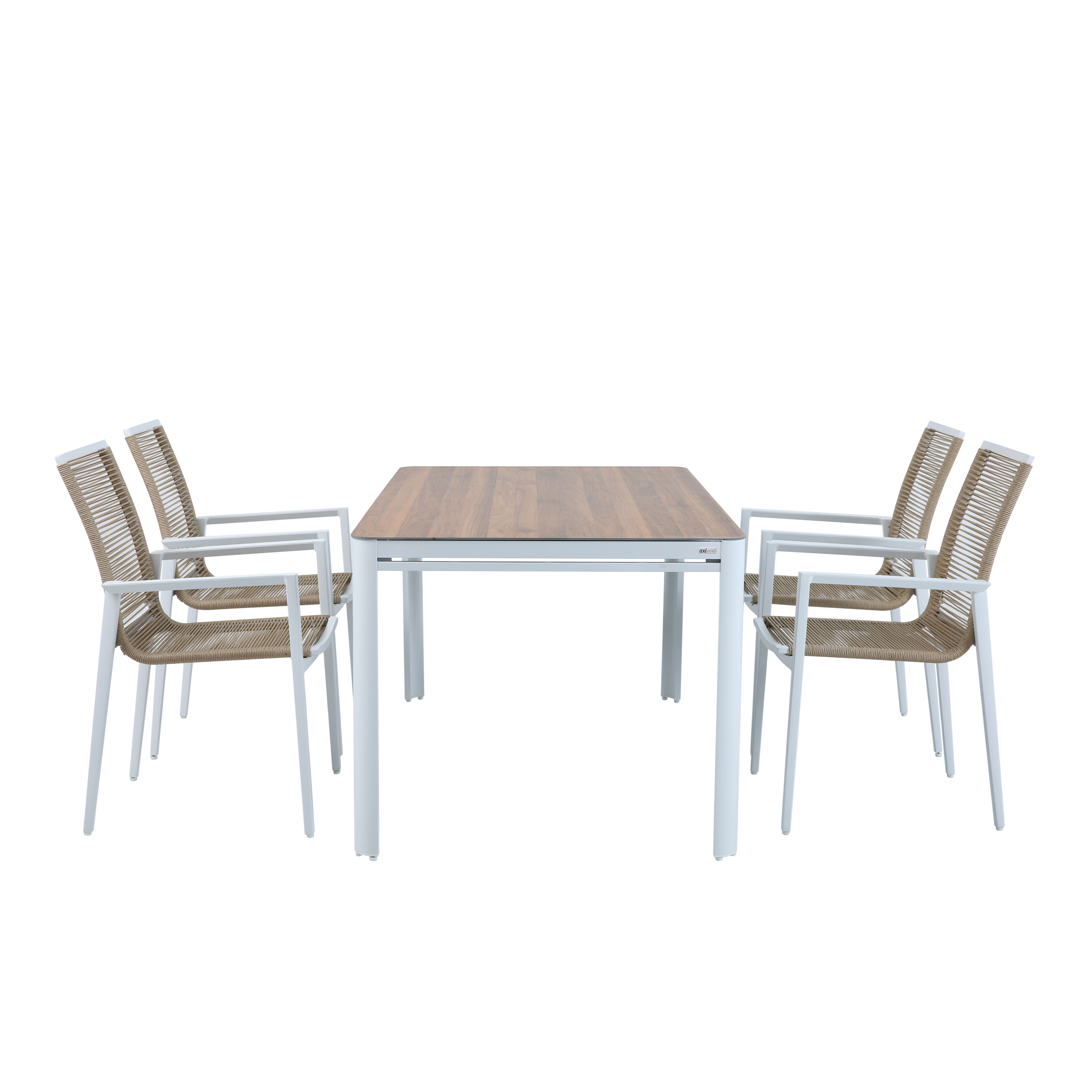 AXI Zora Garden Set with 4 Chairs White with Wood-Look PSPC-8720365062728 AXI Zora Garden Set with 4 Chairs White with Wood-Look PSPC