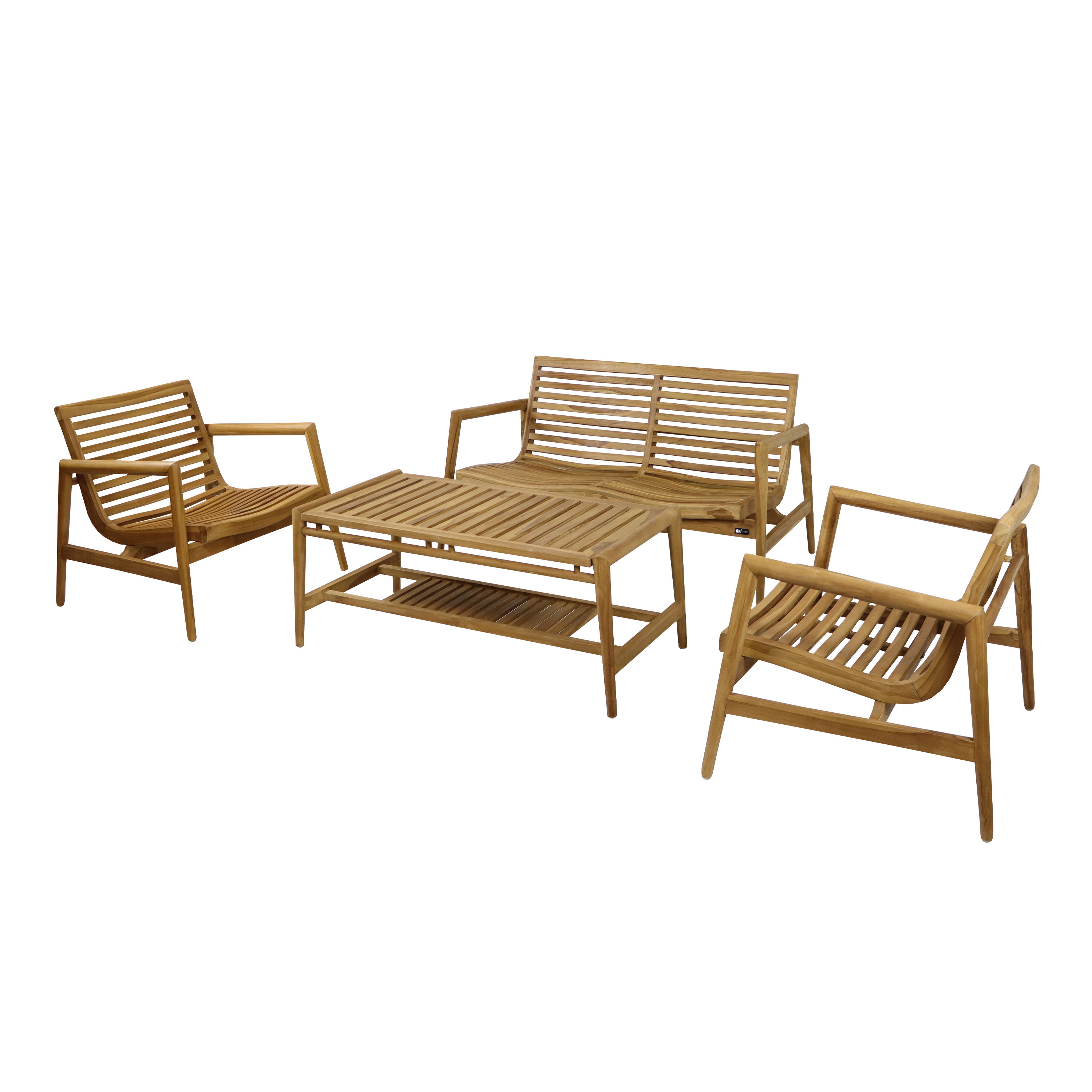 AXI June Lounge Set 4-piece with bench, table & 2 chairs - Teak/Cream