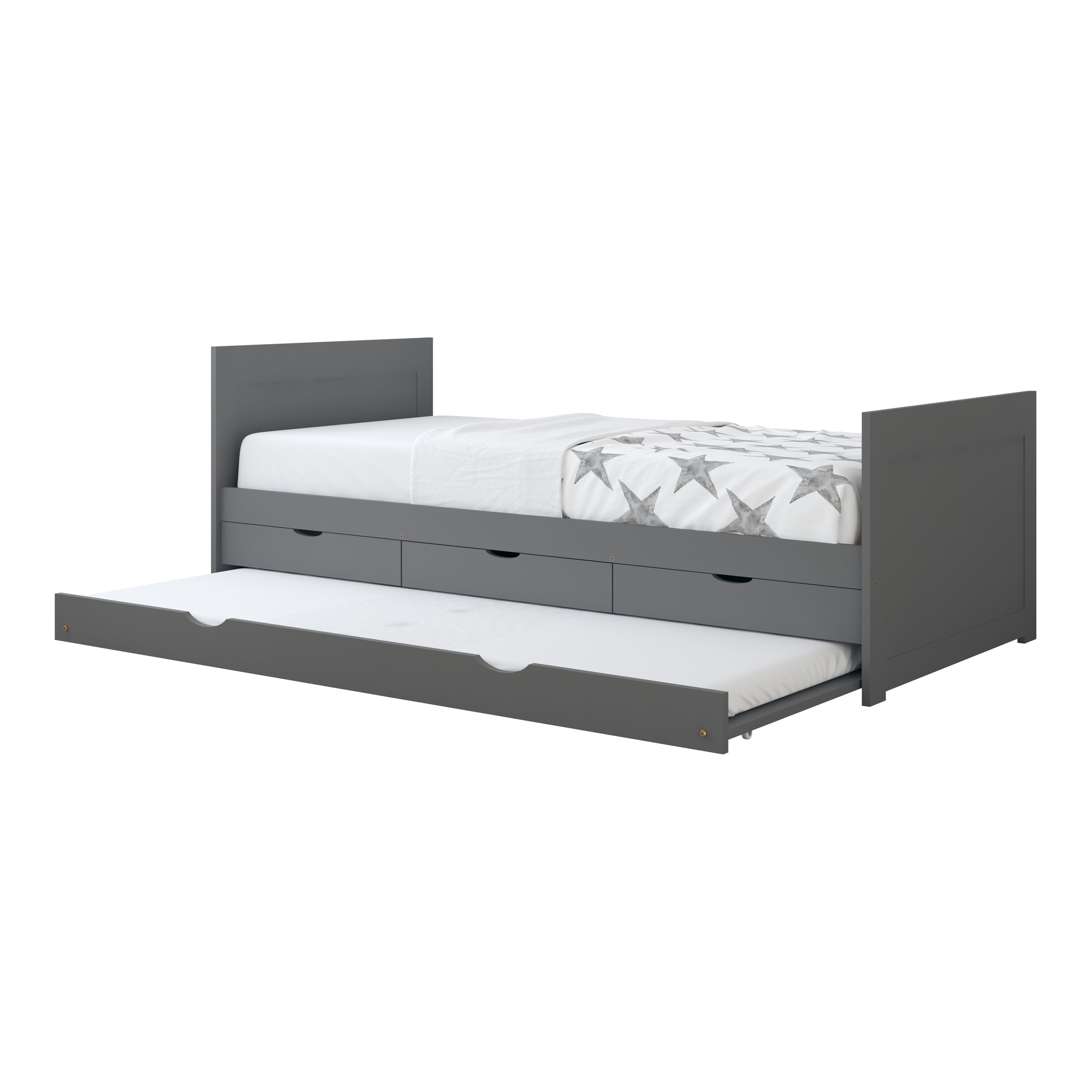 Sunny Eli Kids Bed with Trundle and 3 Storage Drawers Grey – Without Mattress