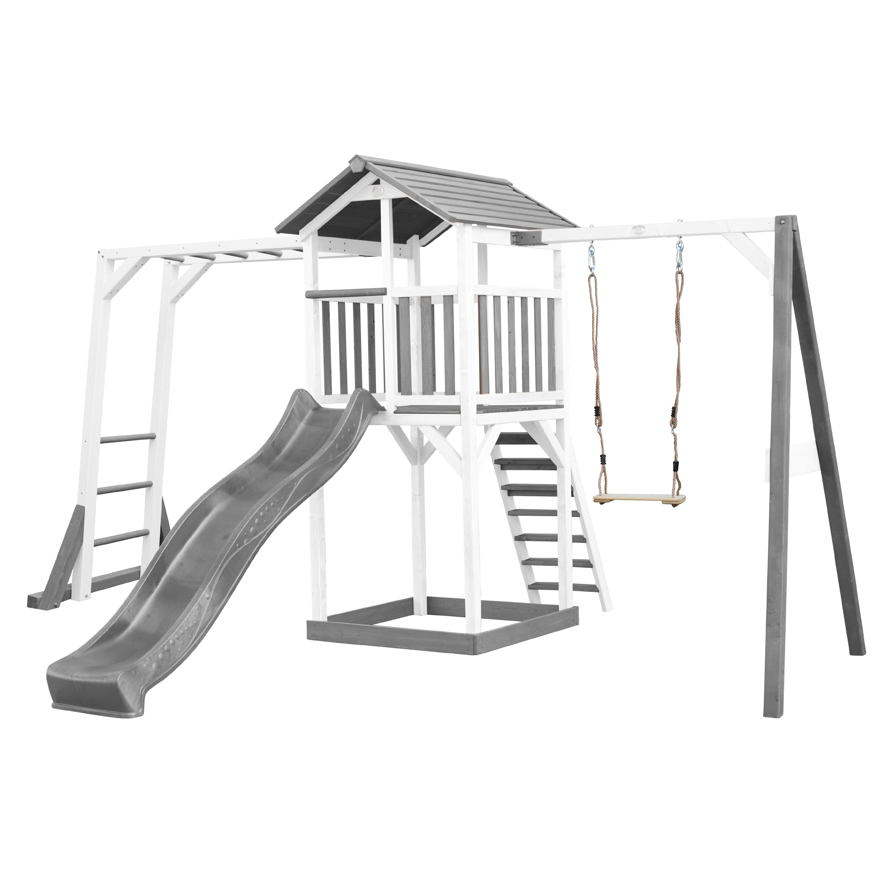 AXI Beach Tower with Climbing Frame and Single Swing Set Grey/White - Grey Slide
