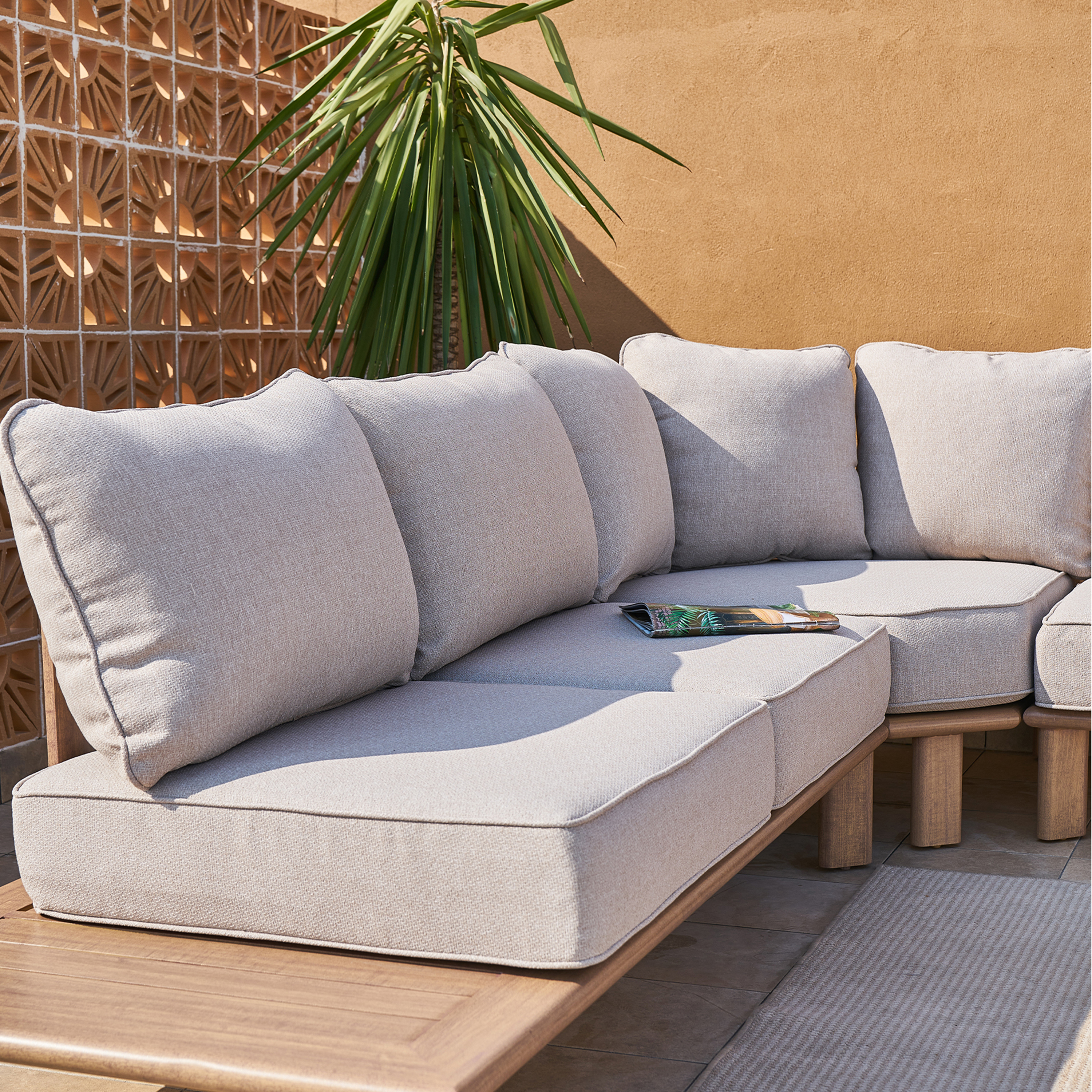 AXI Avery Lounge Set with Side Tables Wood-Look with Beige-8720365065637 AXI Avery Lounge Set with Side Tables Wood-Look with Beige