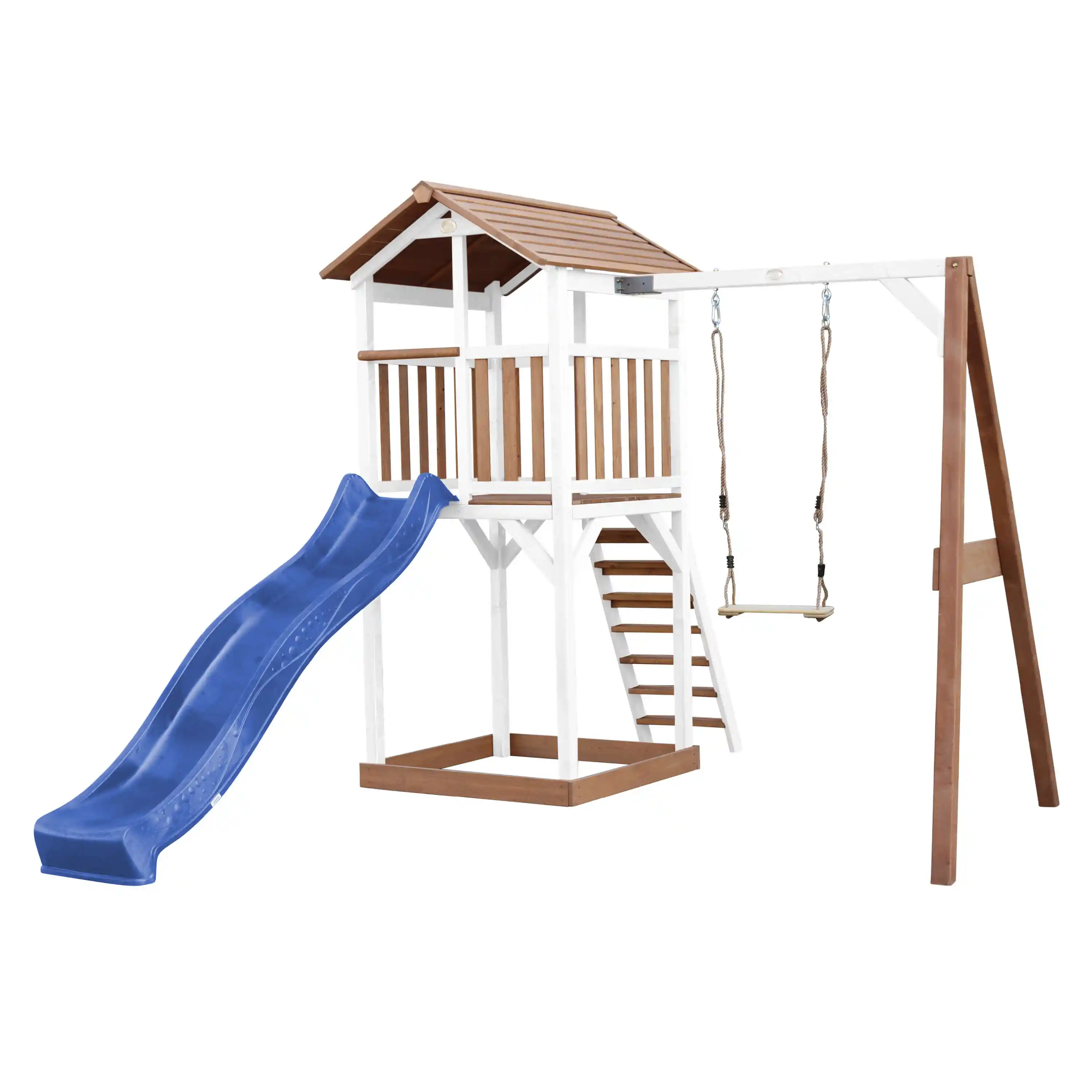 AXI Beach Tower Speeltoren met Enkele Schommel Bruin/wit - Blauwe Glijbaan