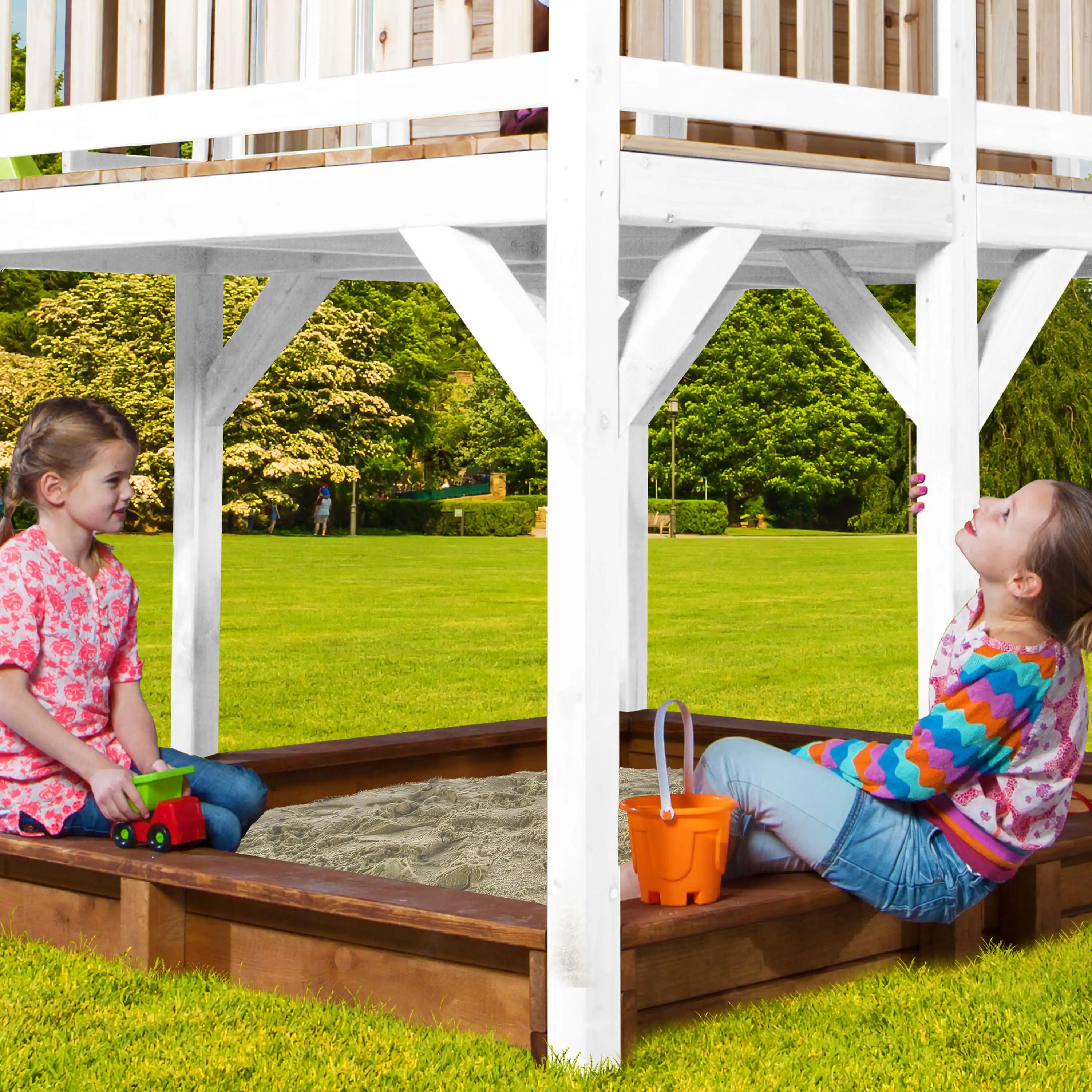 AXI Liam Speelhuis met Summer Nestschommel Bruin/wit - Limoen groene Glijbaan