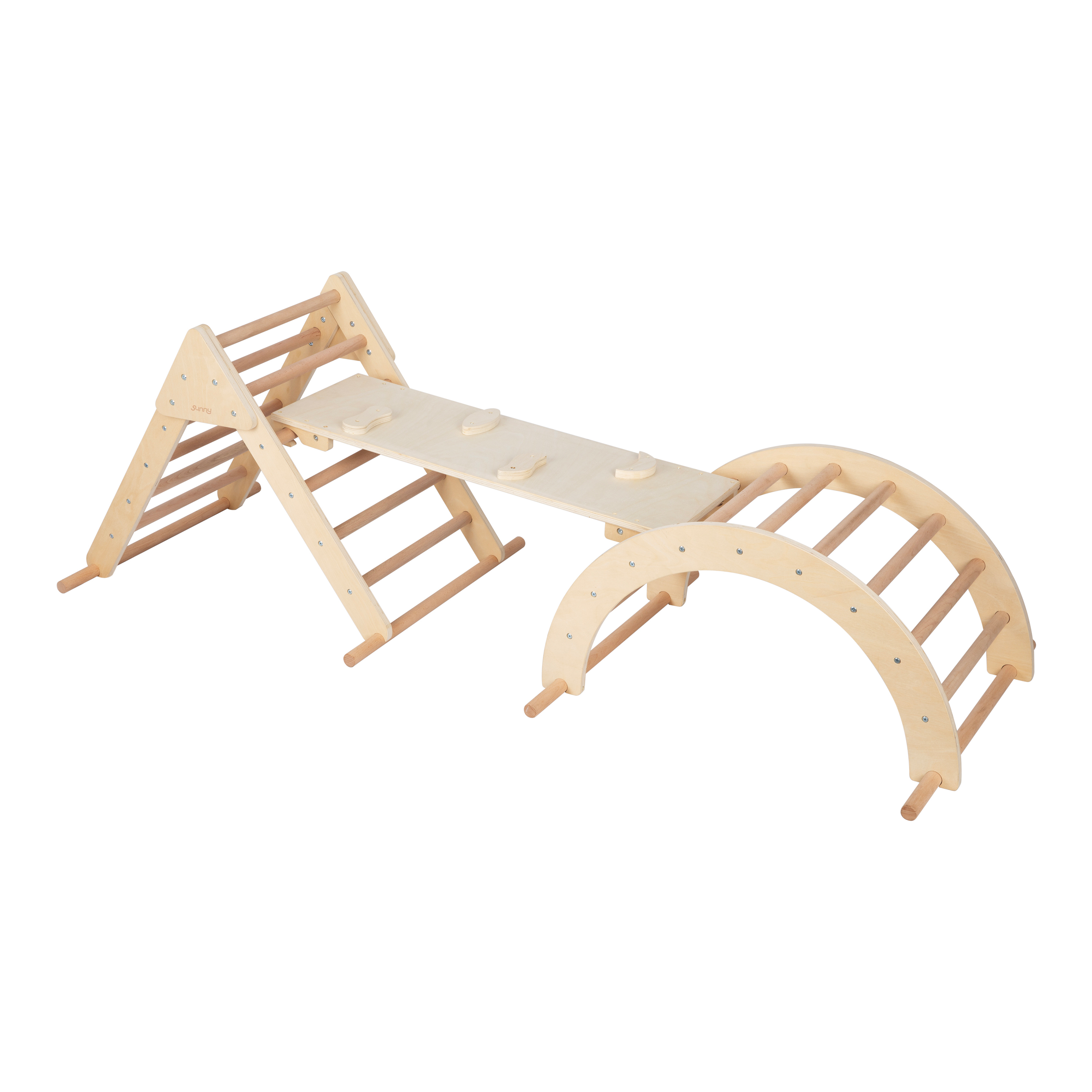 Sunny Charlie 3-in-1 Wooden Climbing Triangle with Climbing Wall and Rocker - Natural