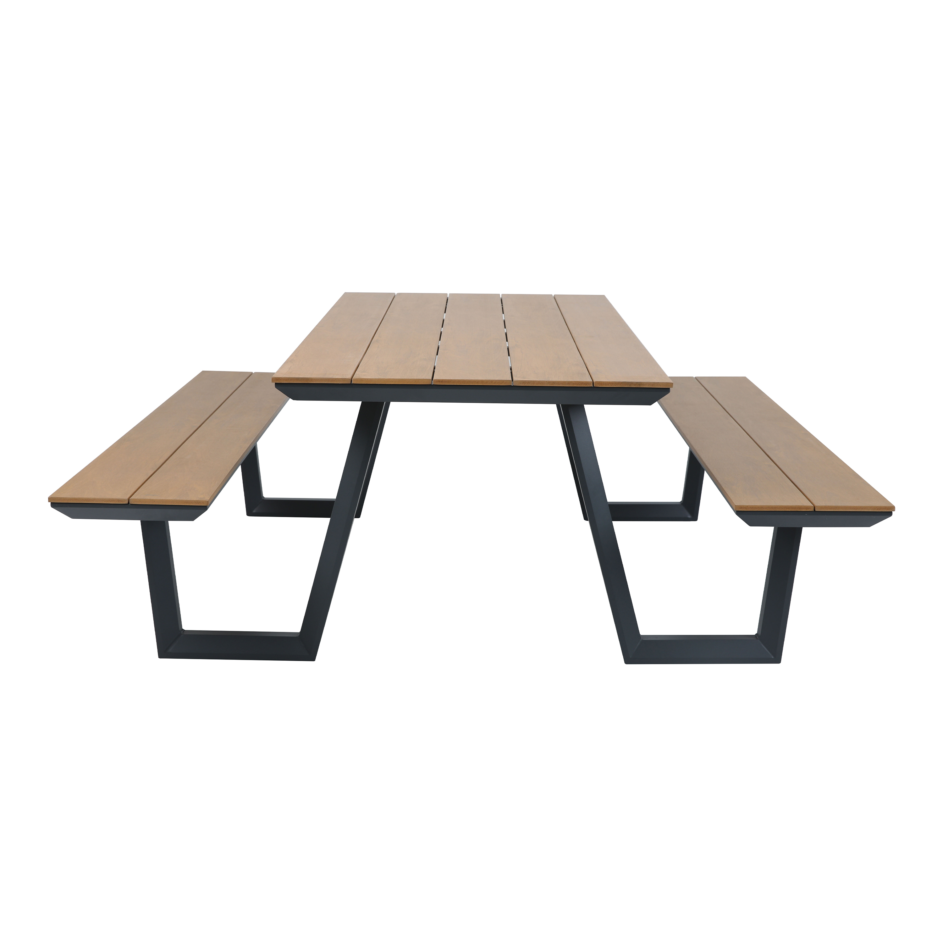 AXI Nori Picnic Table with 2 Benches Anthracite/Teak-look Polywood