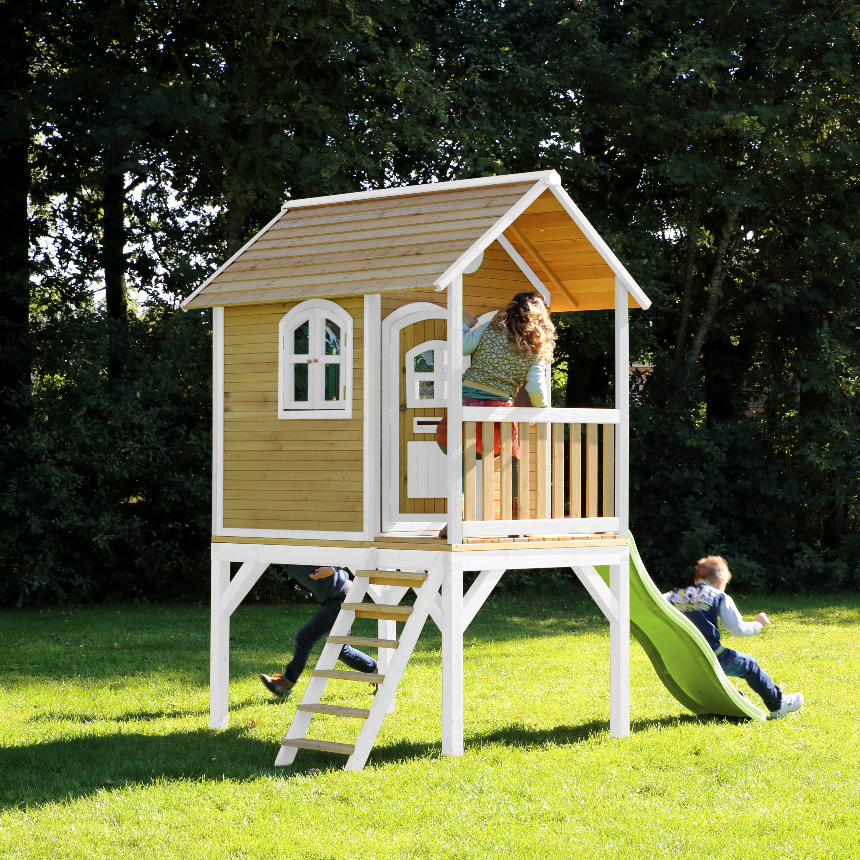 AXI Laura Playhouse Brown/white - Lime green Slide