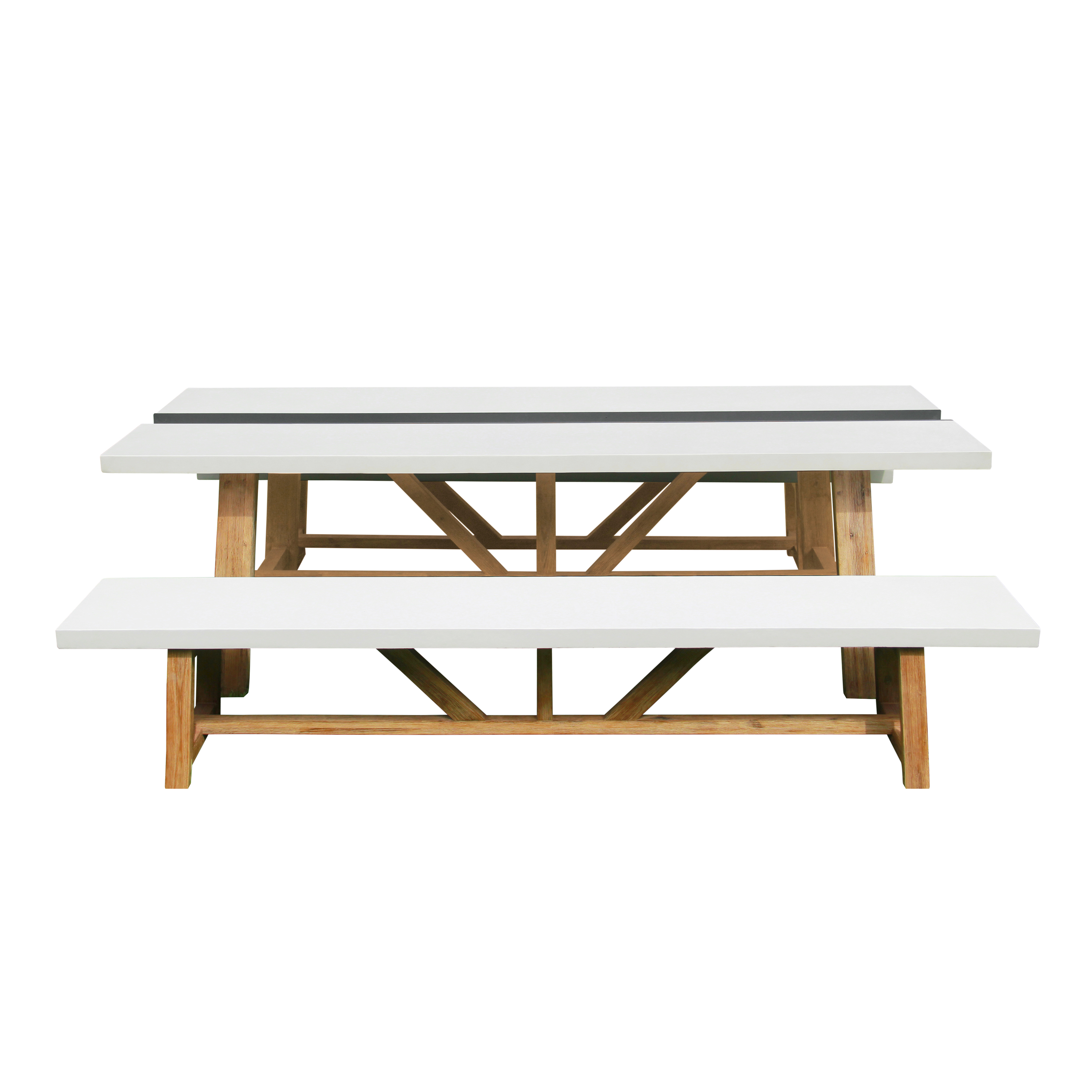 AXI Aaron Garden Set with 2 benches – Acacia wood / Limestone-look
