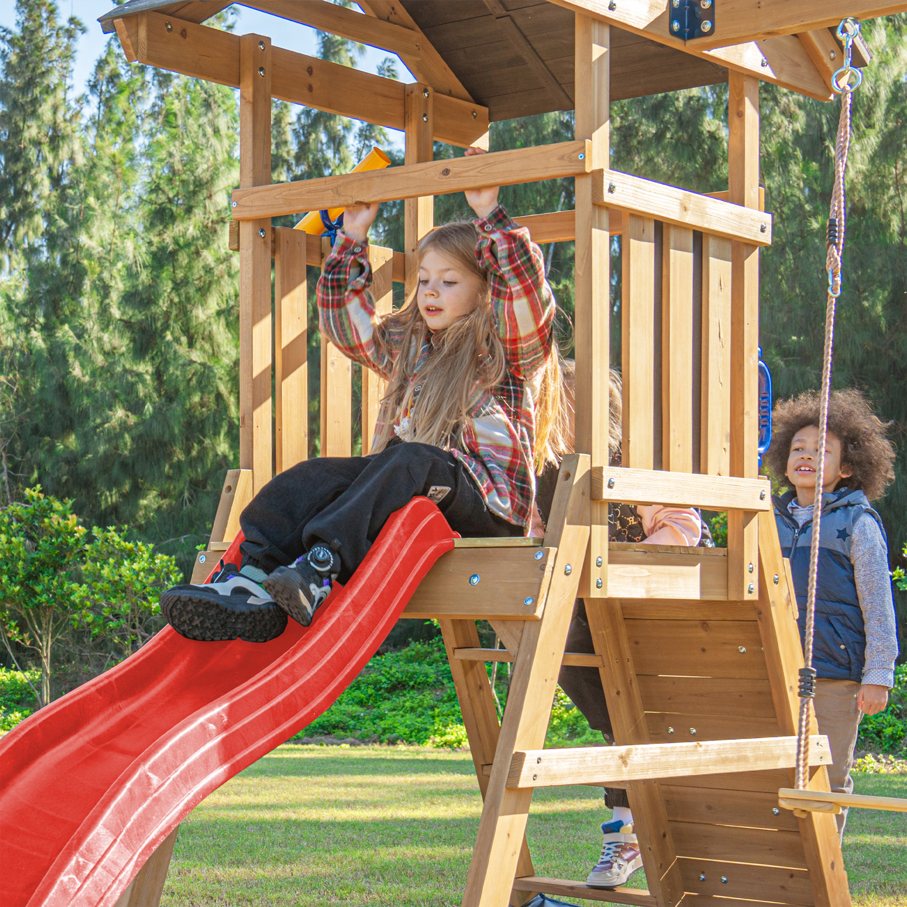 AXI Mia Climbing Frame with Double Swing Set – Red Slide