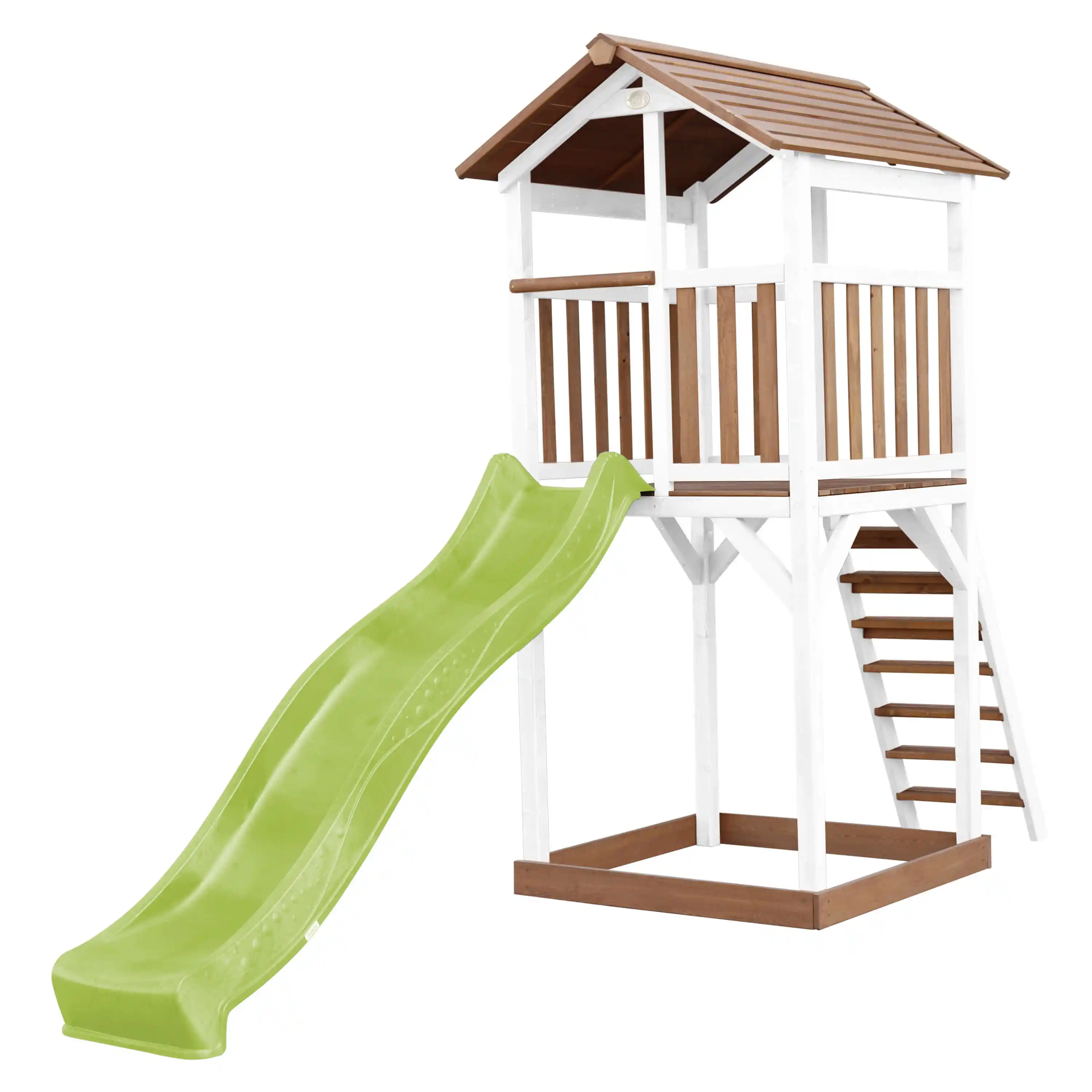 AXI Beach Tower Speeltoren Bruin/wit - Limoen groene Glijbaan