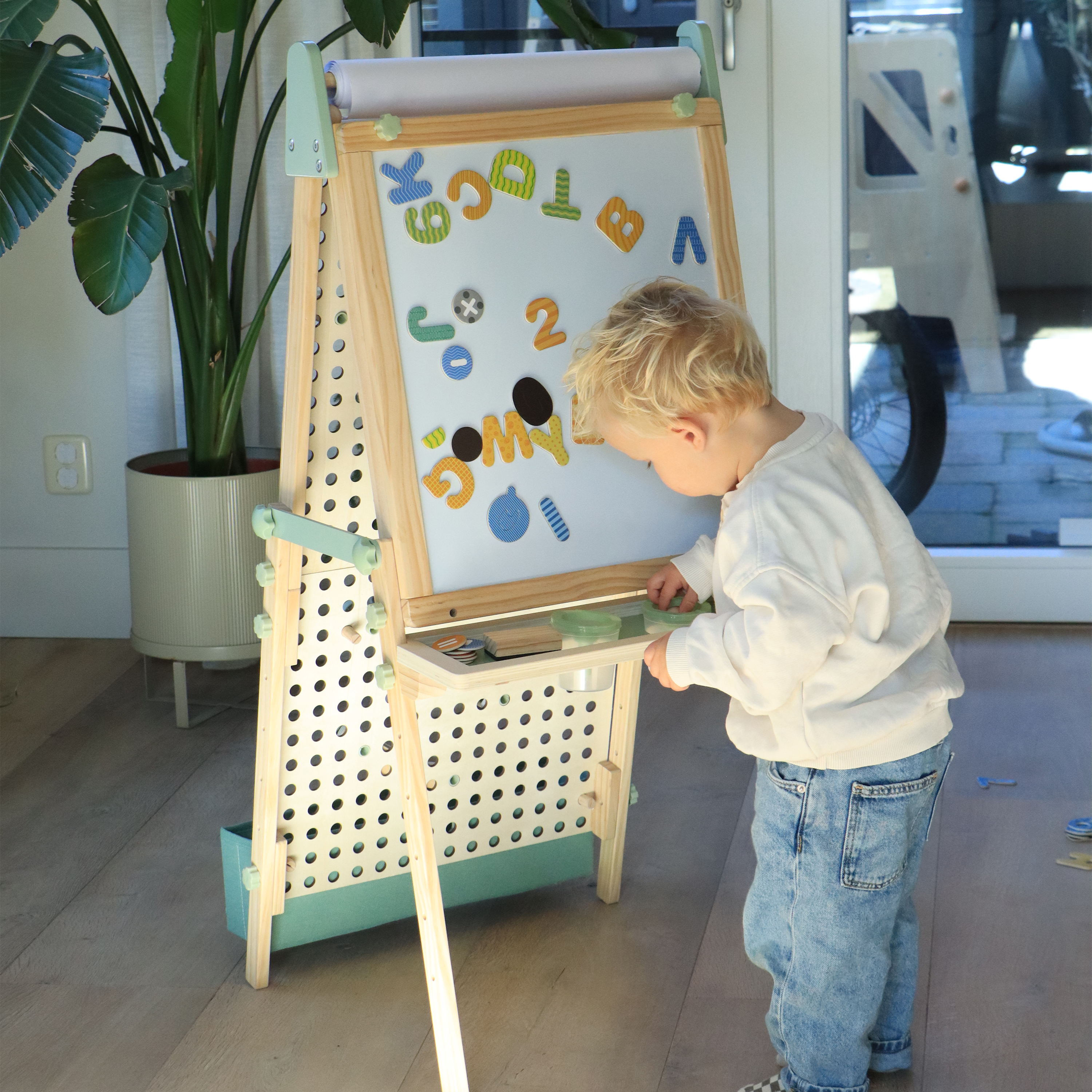 Sunny Mika Activity Easel with Pegboard - Natural Brown