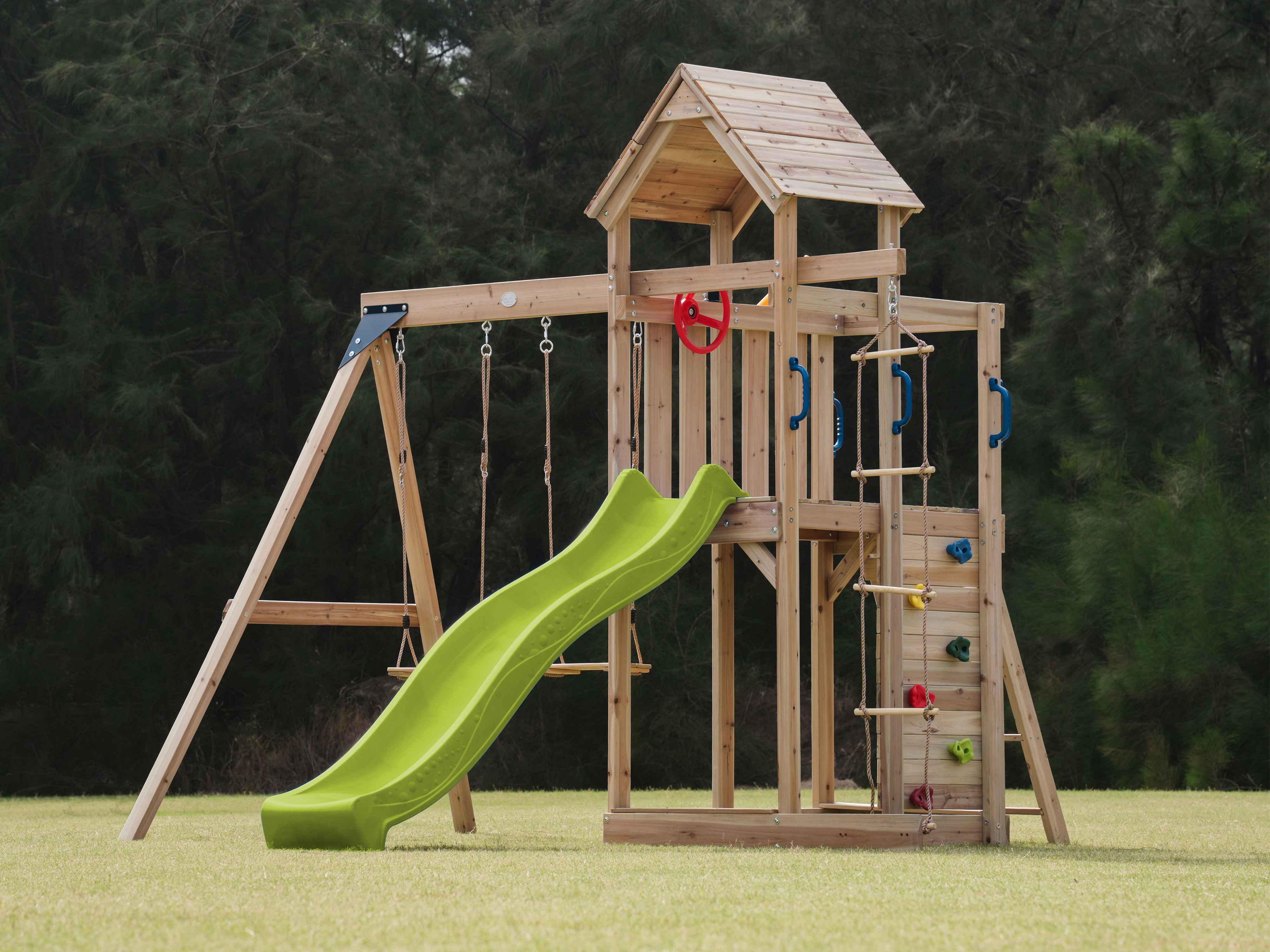 AXI Moos Climbing Frame with Double Swing Set - Lime Green Slide