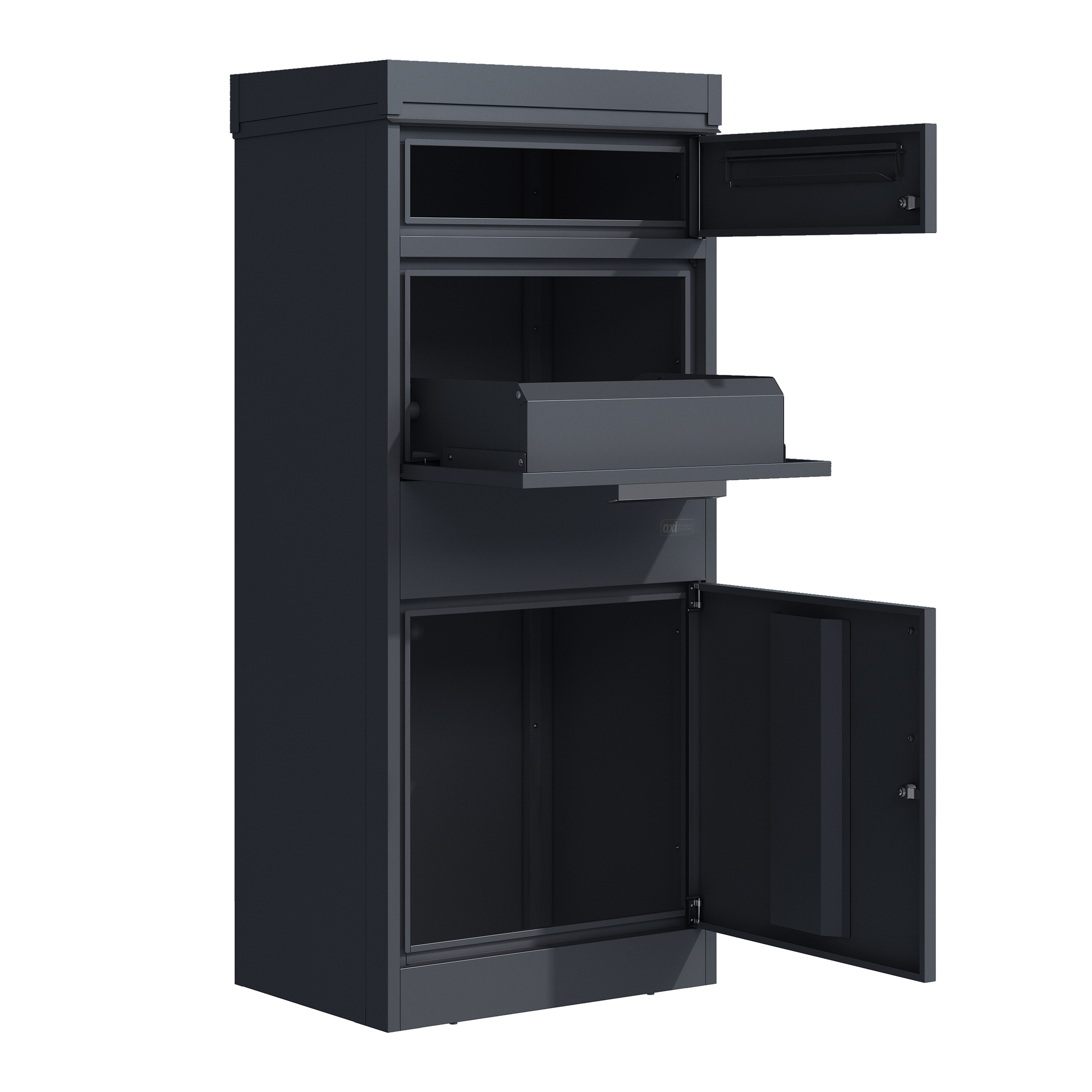 AXI Levi Metal Parcel Mailbox in Anthracite/Wood Look with Planter