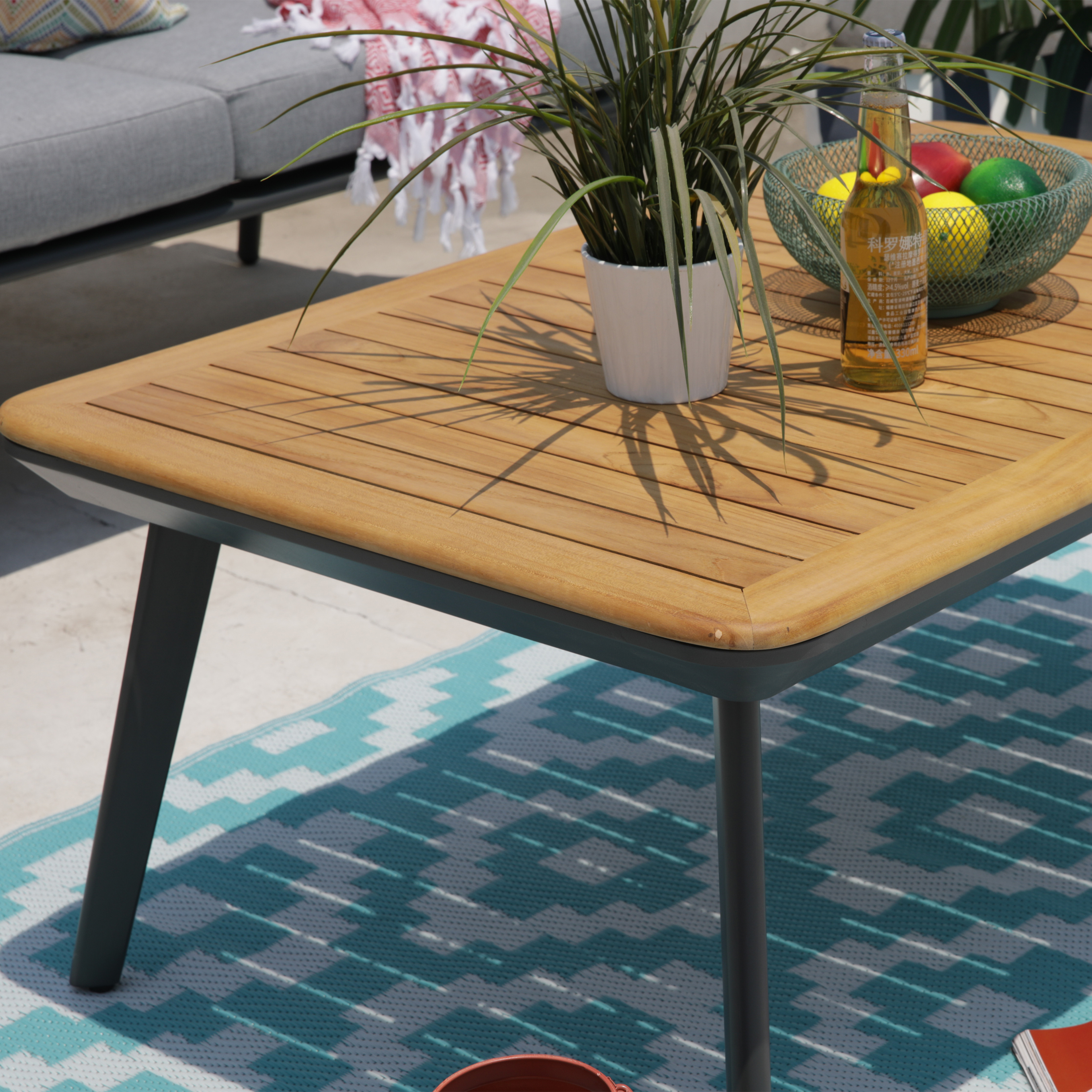 AXI Bibi lounge set 4-piece with bench. table and two chairs Anthracite/Teak-8720365062681 AXI Bibi lounge set 4-piece with bench. table and two chairs Anthracite/Teak
