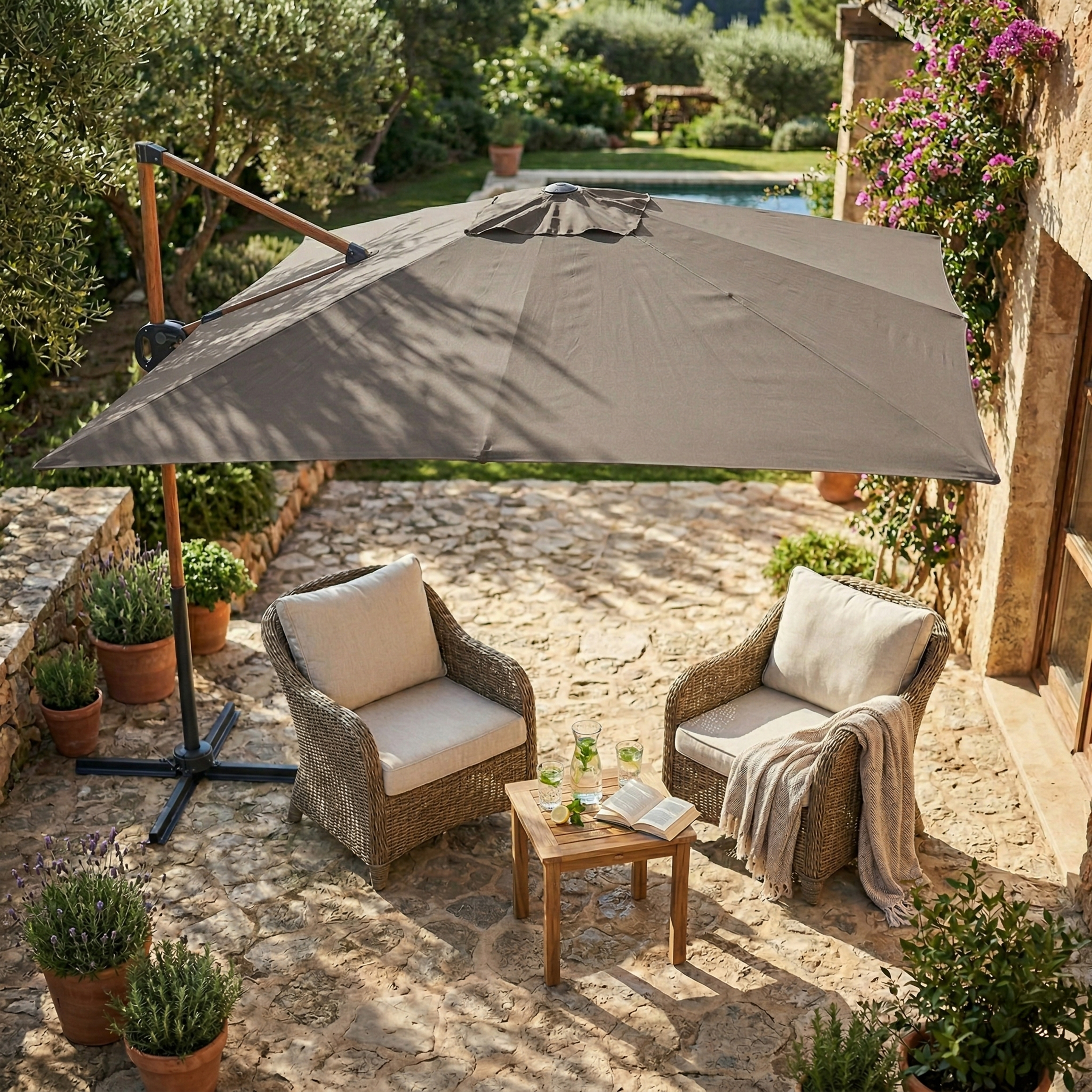 AXI Mira Cantilever Parasol 300x300cm Wood-look/Taupe