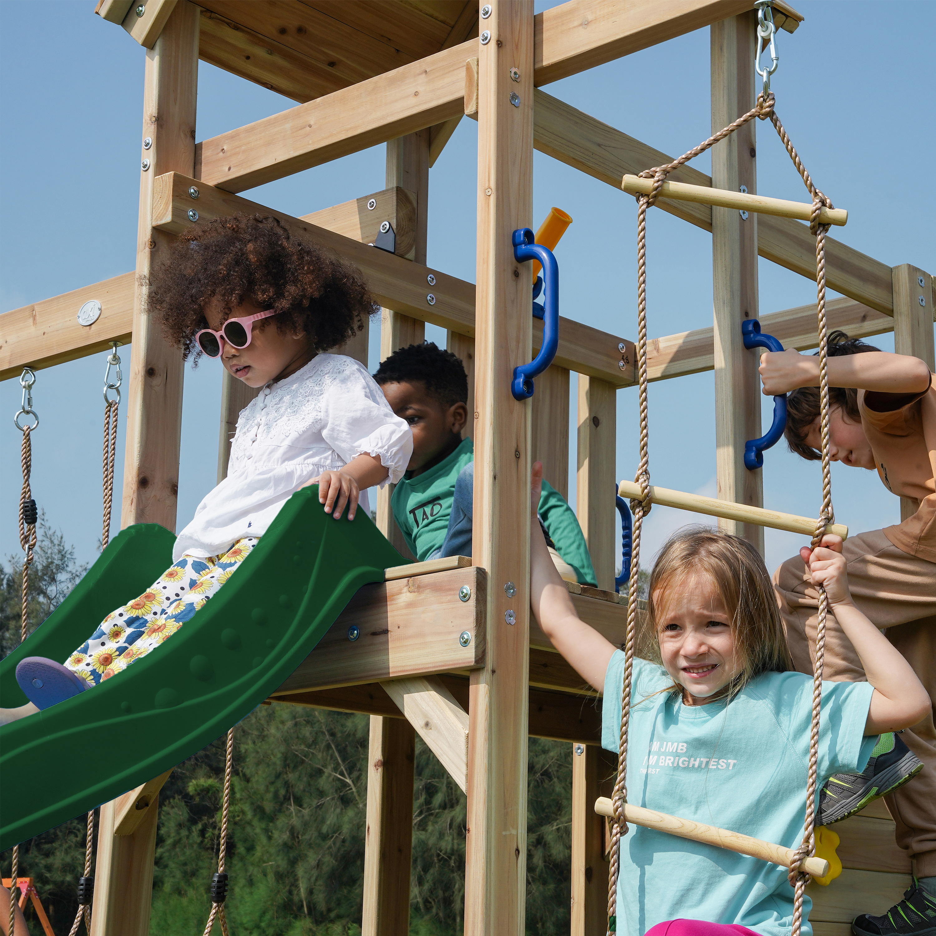 AXI Moos Climbing Frame with Double Swing Set - Green Slide