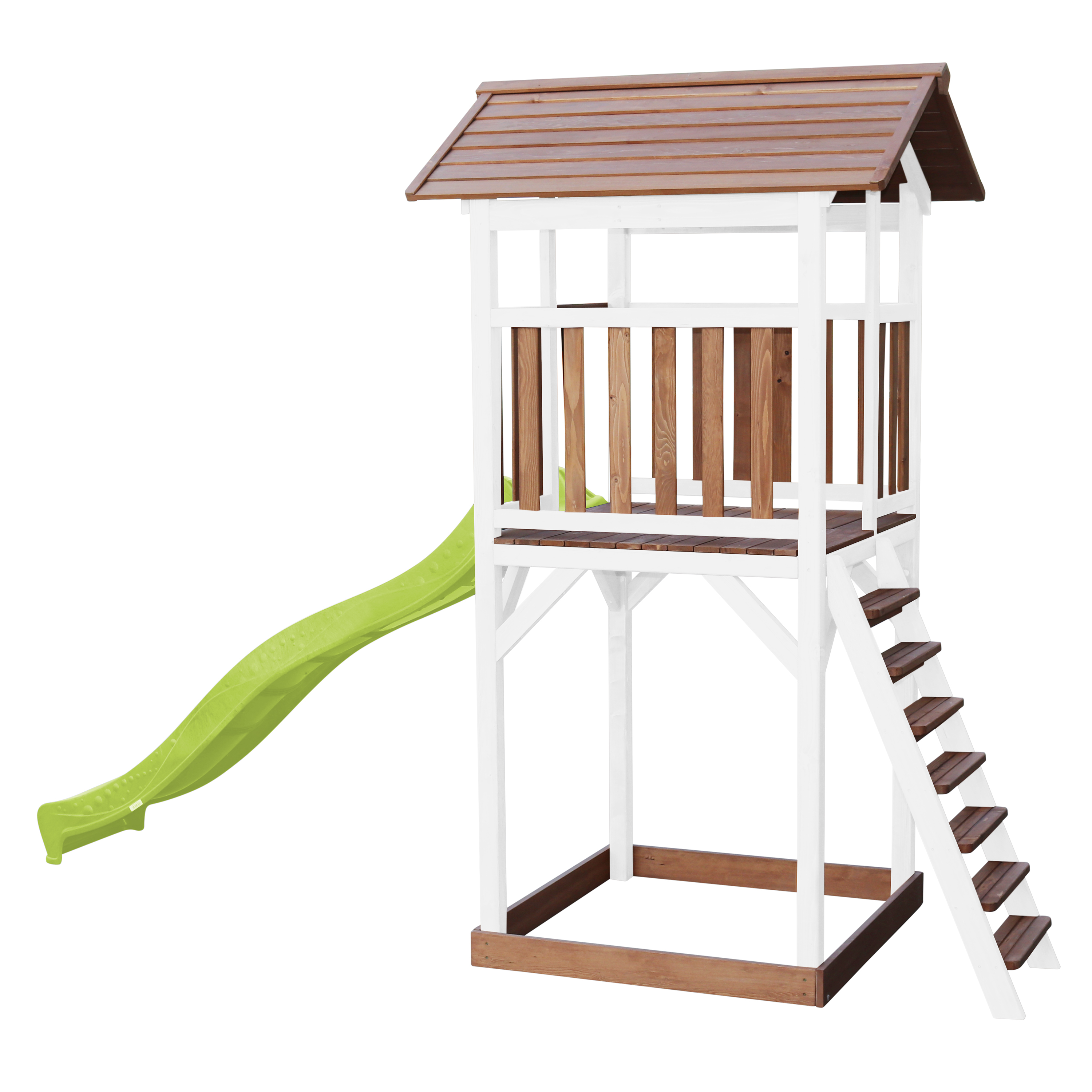 AXI Beach Tower Lekställning Brun/Vit - Limegrön Rutschkana