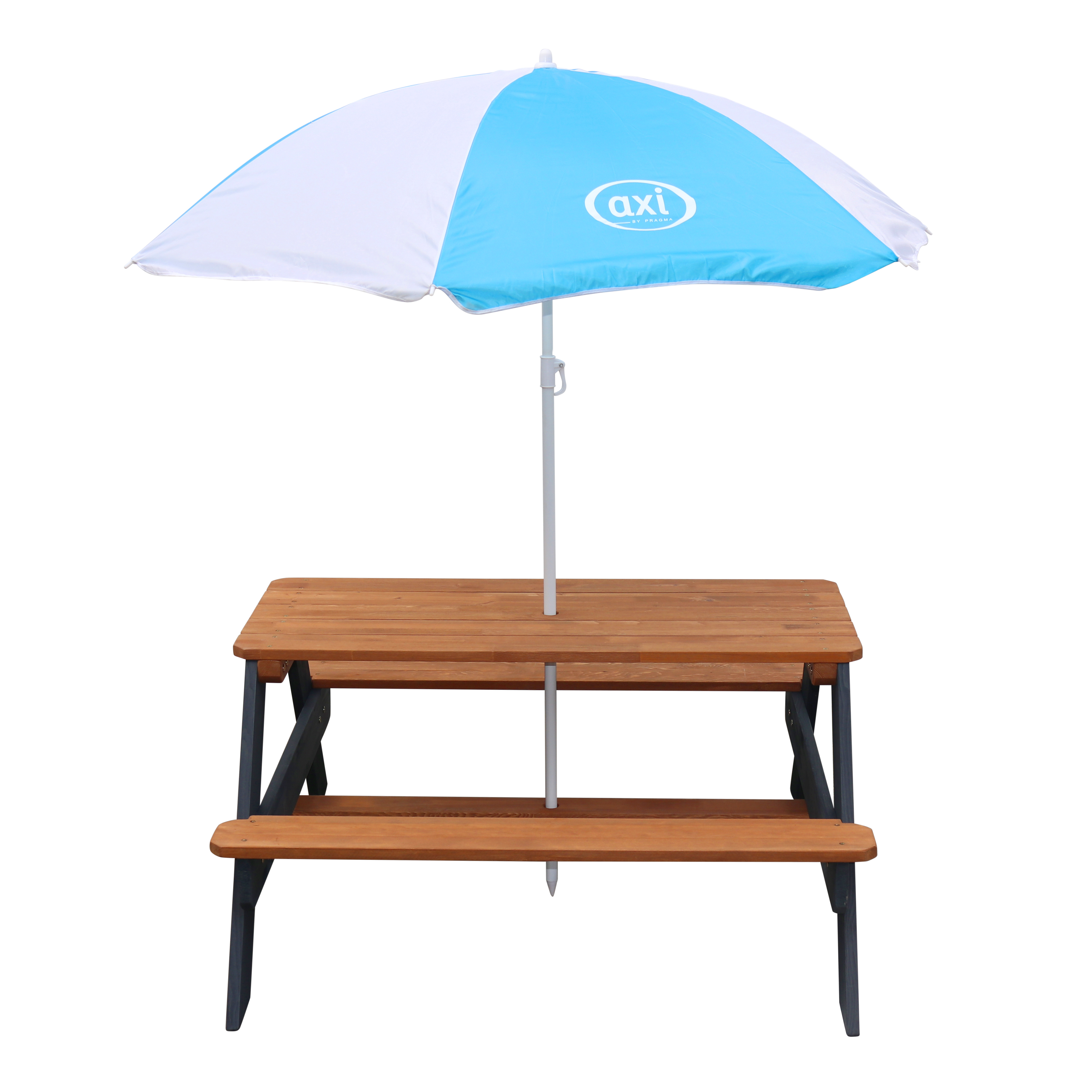 AXI Nick Picnic Table Anthracite/Brown - Umbrella Blue/White