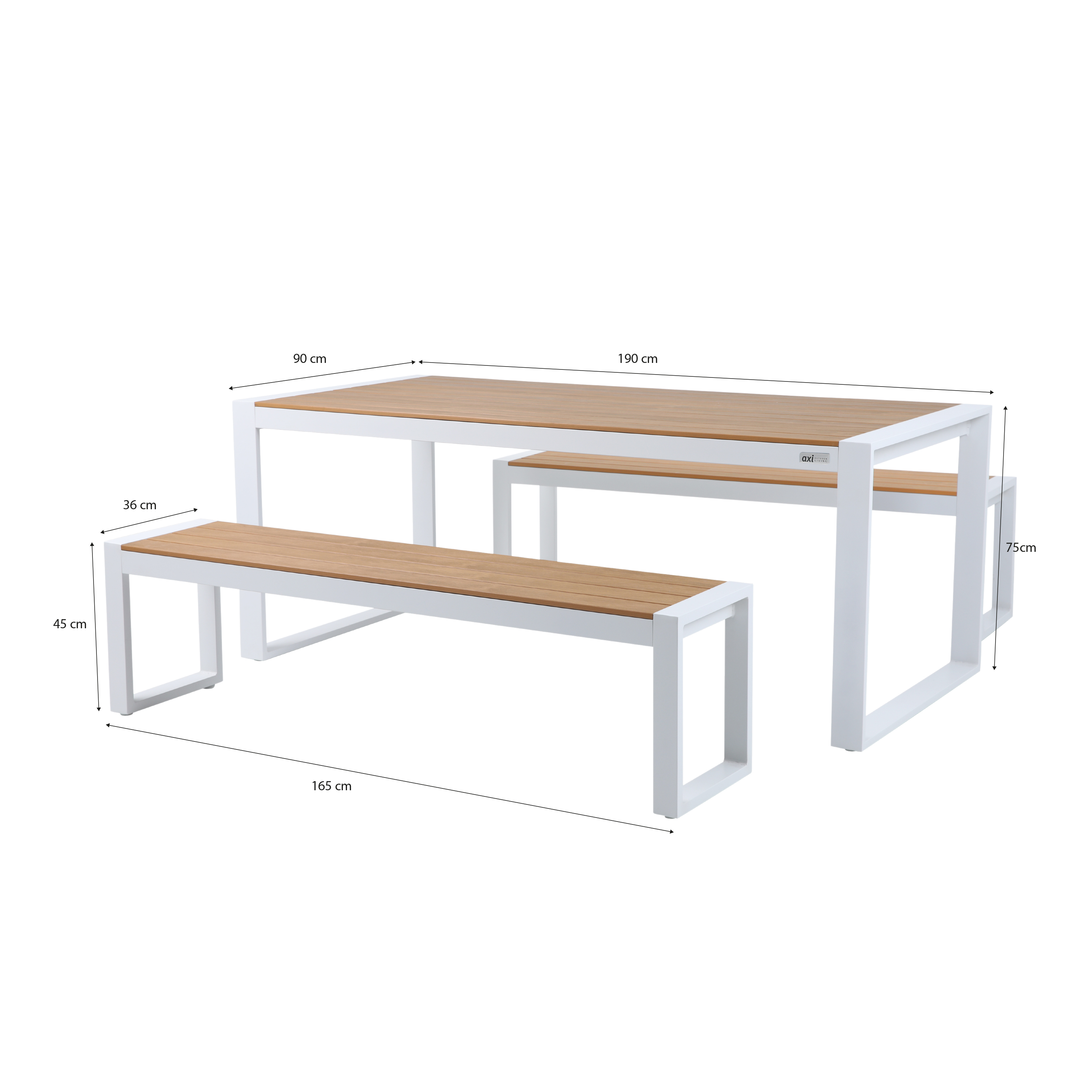 AXI Tony Tuinset met 2 banken Wit met Teak-look Polywood