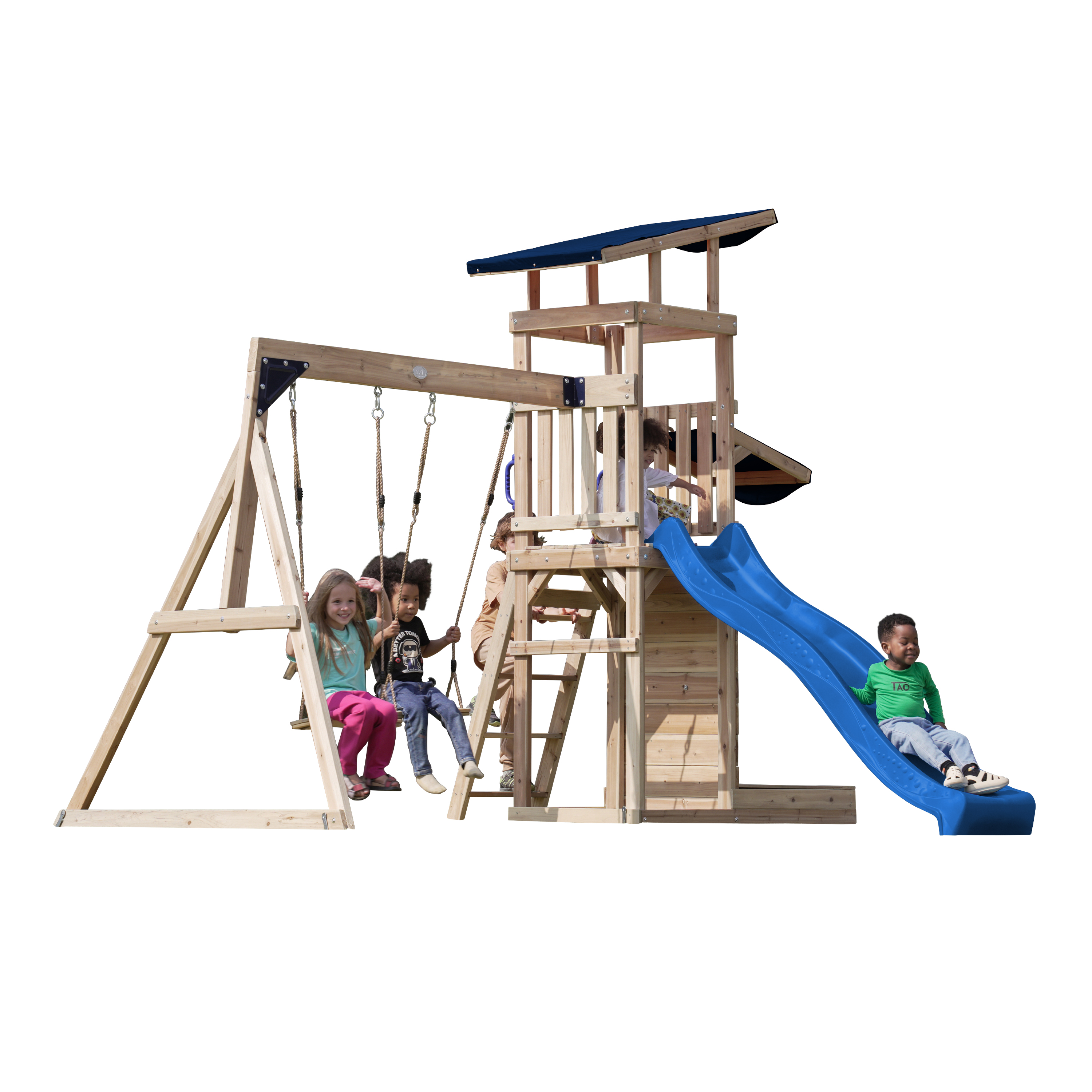 AXI Malik Climbing Frame with Double Swing Set - Blue Slide