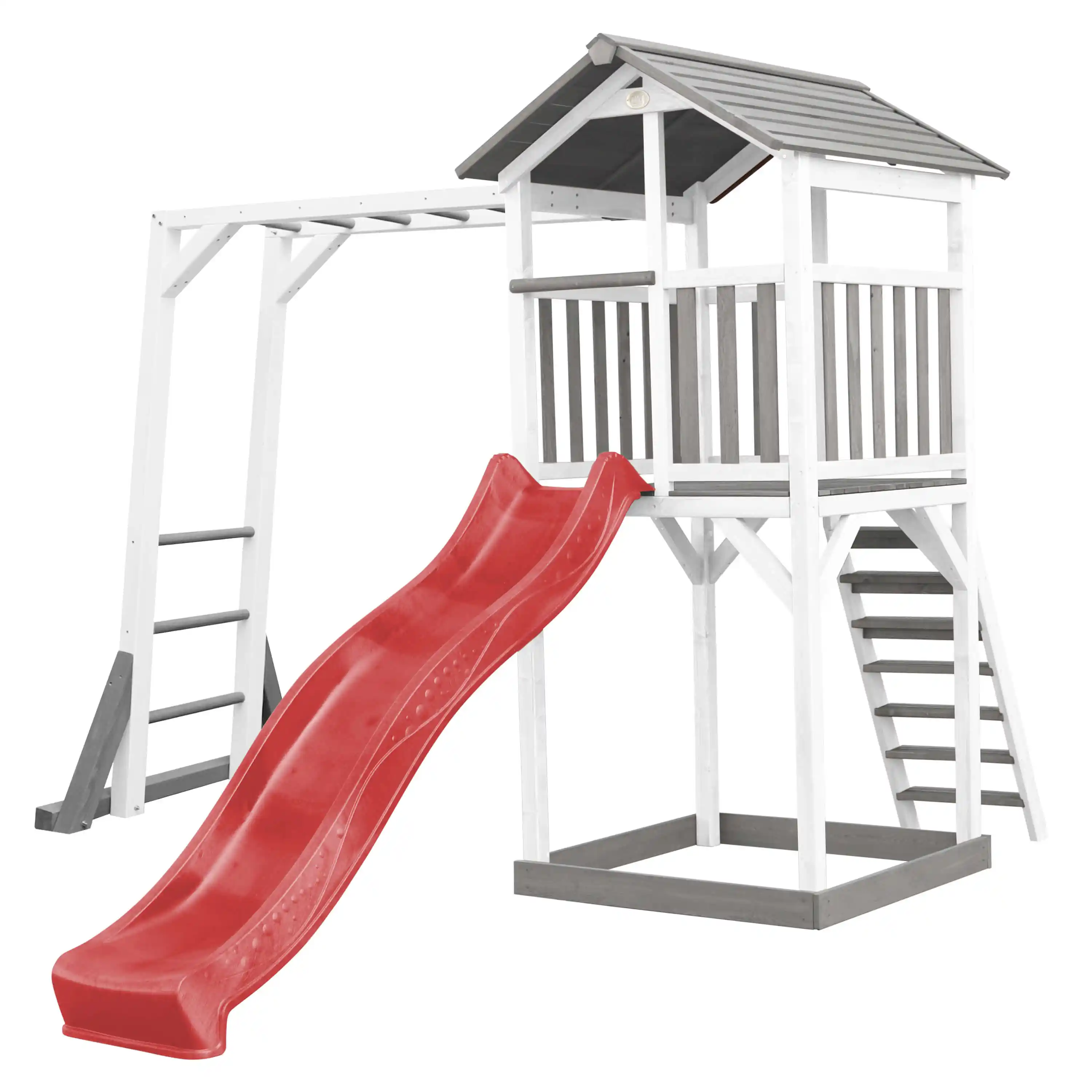 AXI Beach Tower Speeltoren met Klimrek Grijs/wit - Rode Glijbaan