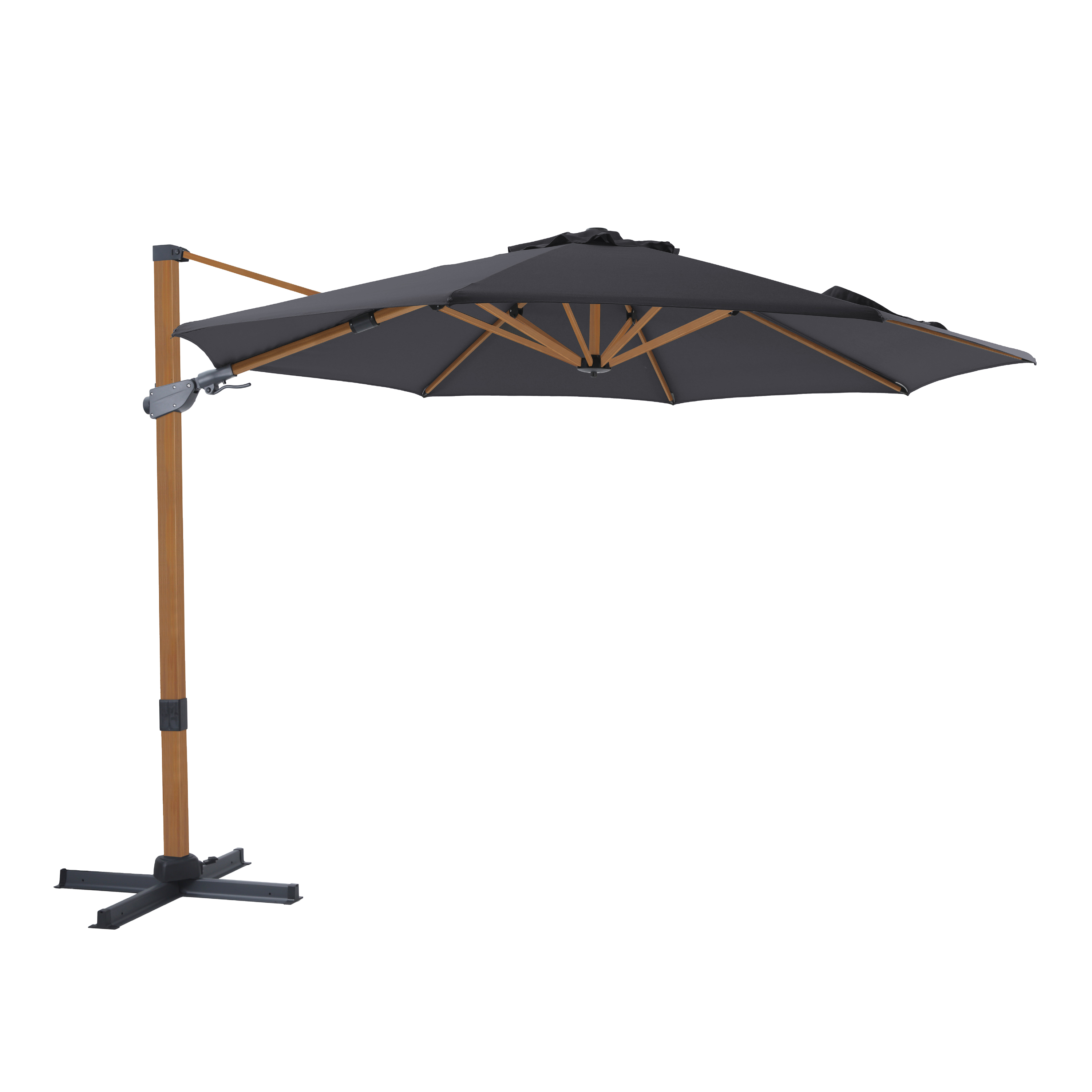 AXI Cyrus Premium Hängparasol ? 300cm Rund - Trälook/Grå