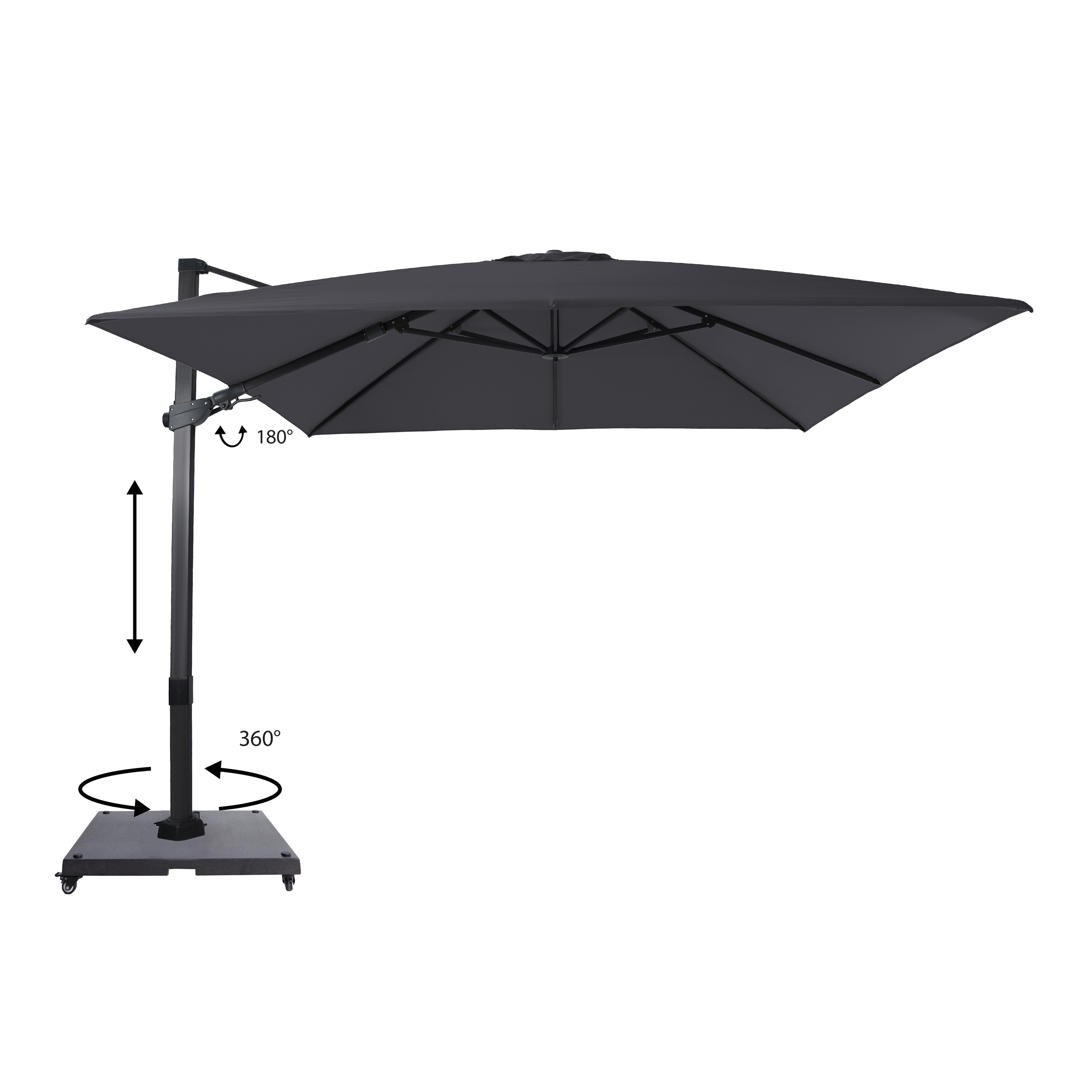 AXI Apollo Premium Cantilever Parasol 300x300cm incl. granite base with wheels Anthracite/Grey – Complete set