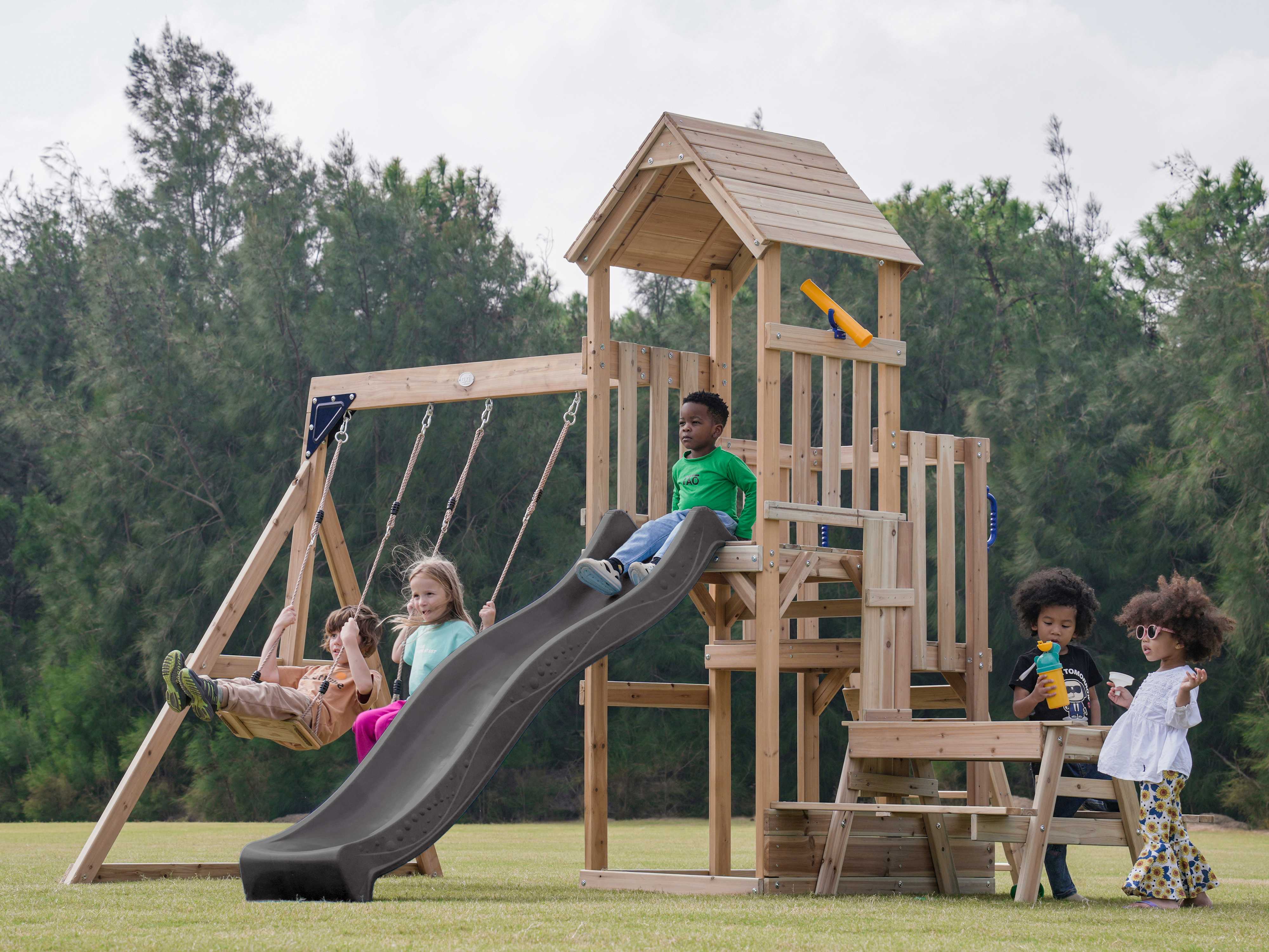 AXI Mette Playground with Double Swing Brown - Grey Slide 