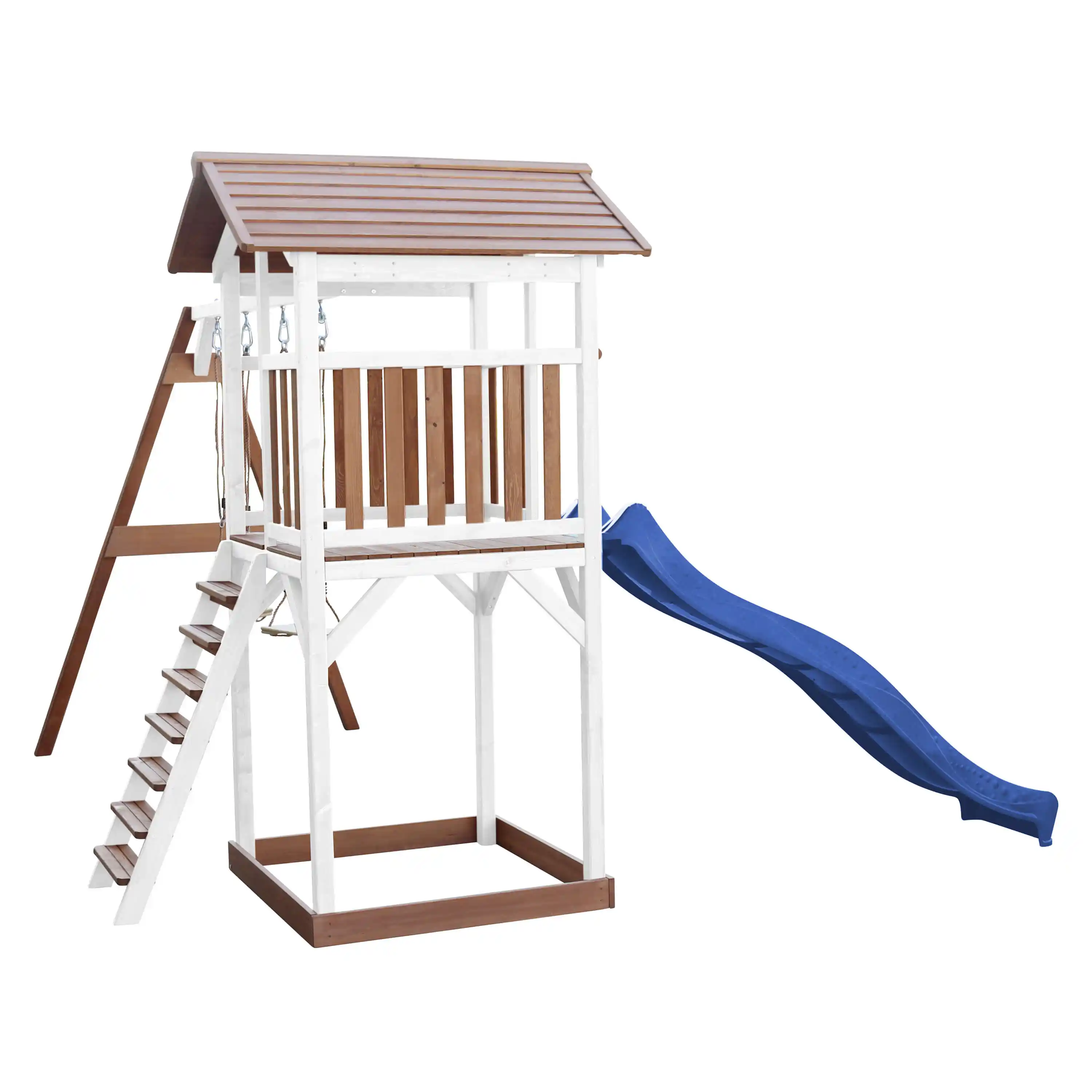 AXI Beach Tower Speeltoren met Dubbele Schommel Bruin/wit - Blauwe Glijbaan