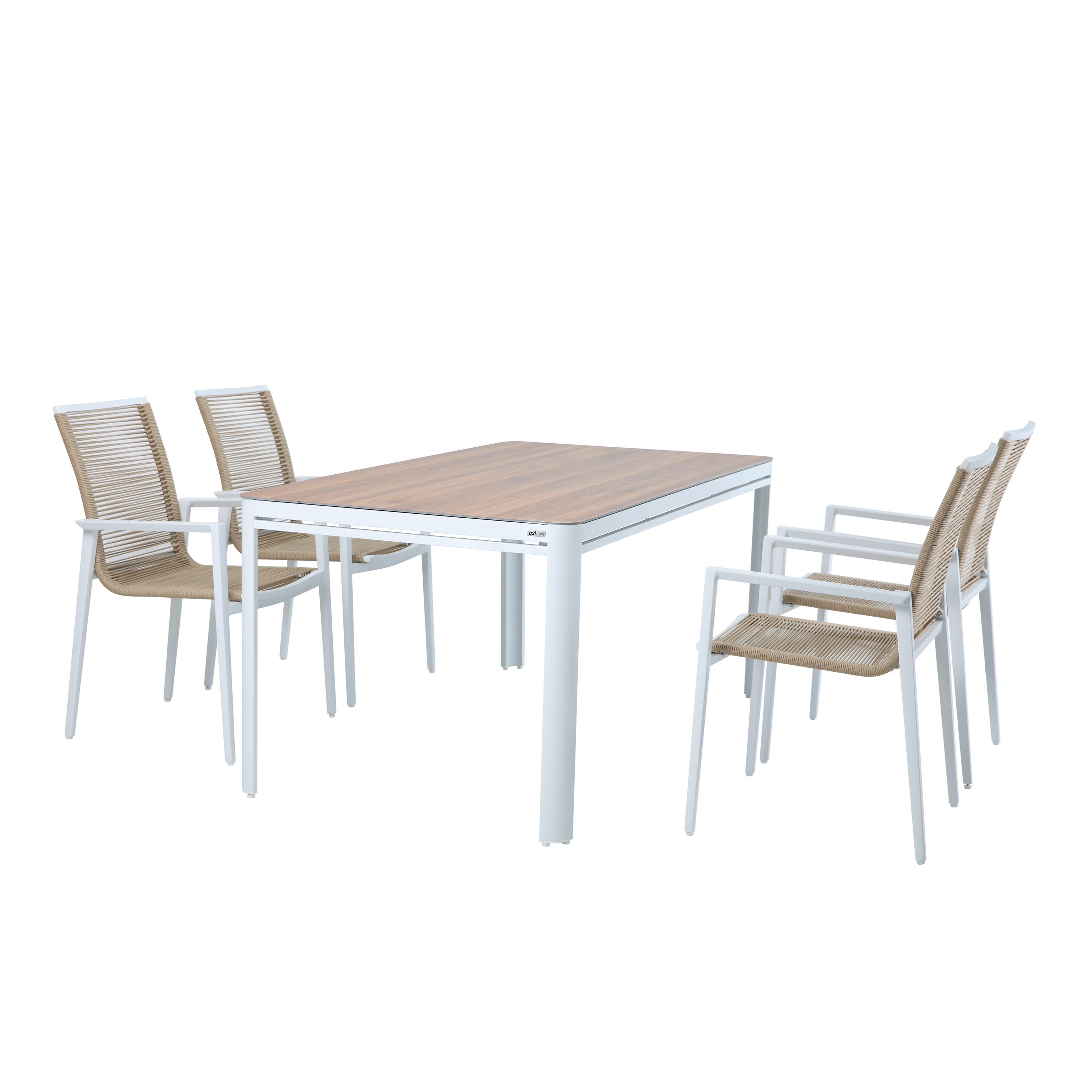 AXI Zora Garden Set with 4 Chairs White with Wood-Look PSPC