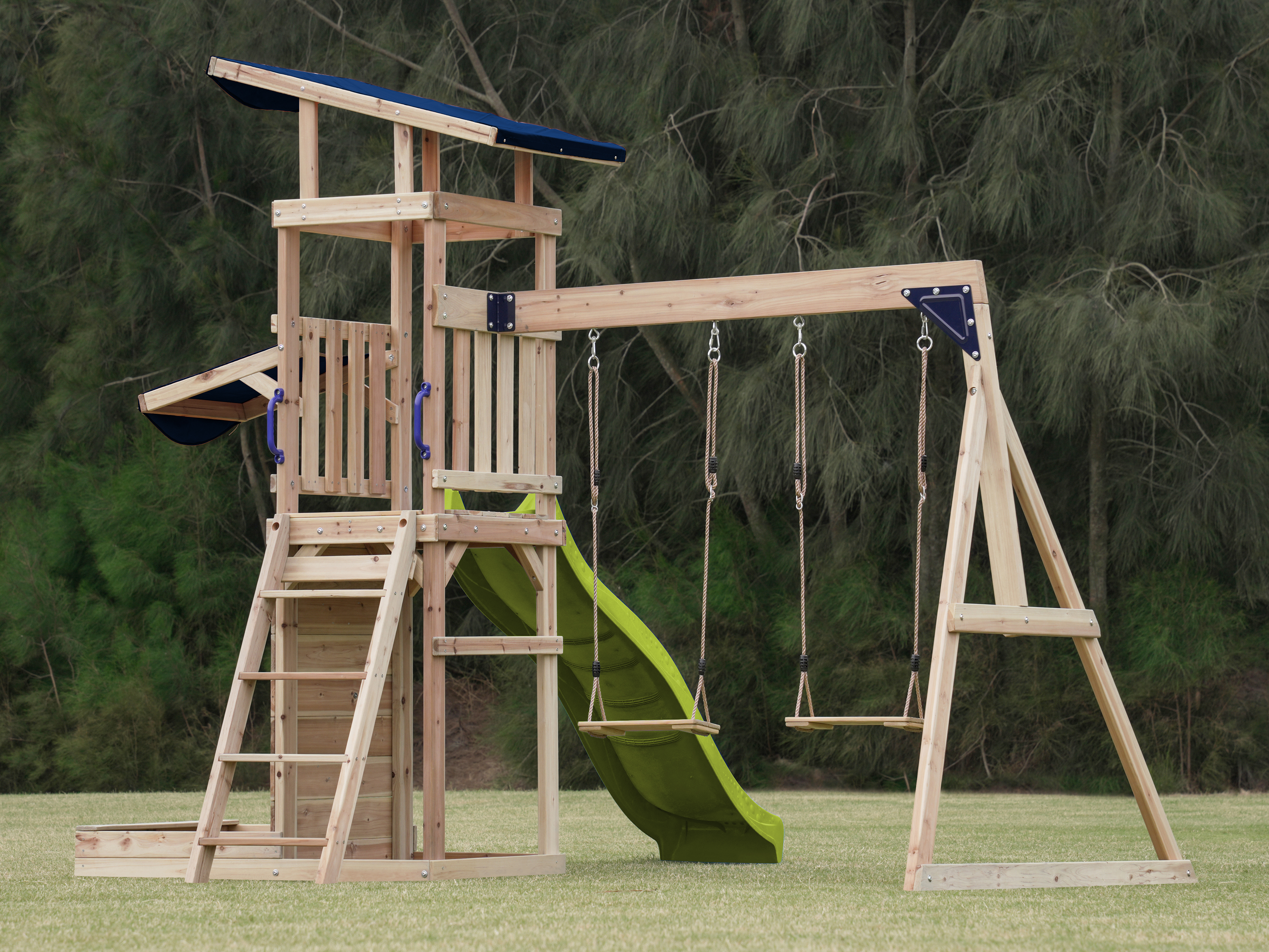 AXI Malik Climbing Frame with Double Swing Set - Lime Green Slide