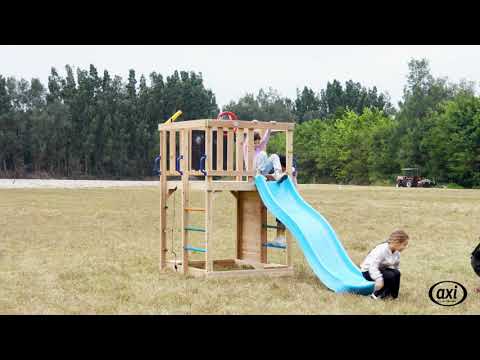 AXI Sam Lekställning med Klättervägg, Klätternät och Monkey Bars – Grå Rutschkana