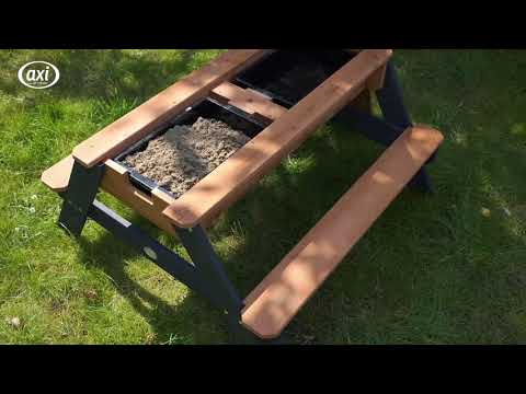 AXI Nick Sand- & Vatten Picknickbord Antracit/Brun - parasol Blå/Vit